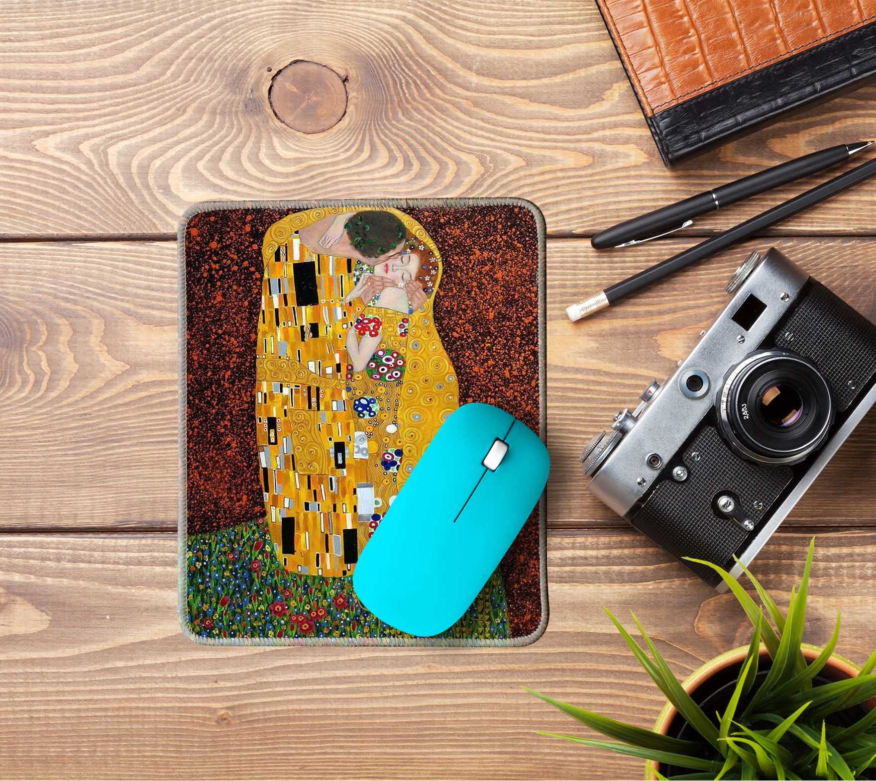 Klimt The Kiss Art Painting Mouse Pad with Stitched Edges - Non-Slip Gaming & Office Desk Accessory for Computer Laptop