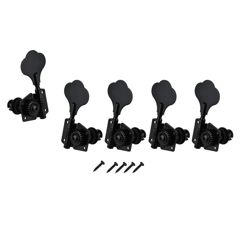 5pcs Black Vintage Open Bass Guitar Tuning Keys - 1L4R Machine Tuners for 5-String Bass Guitar Parts & Accessories | Perfect for DIY Repairs, Upgrades & Professional Bass Maintenance