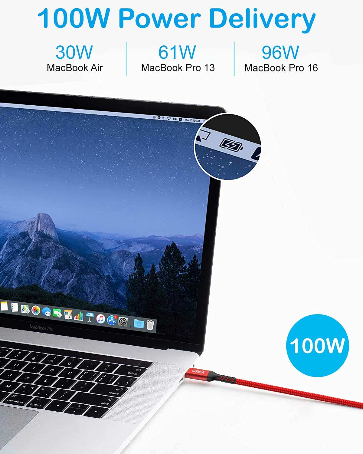 10FT USB-C to USB-C Cable 100W Fast Charging, Durable Braided Type-C Cable with Power Delivery for MacBook Air/iMac/iPad Pro/Mini 6, Samsung Galaxy S22/S21/Note 20, Google Pixel 6 Pro, OnePlus 9 Pro - Perfect for Home, Office & Travel Charging