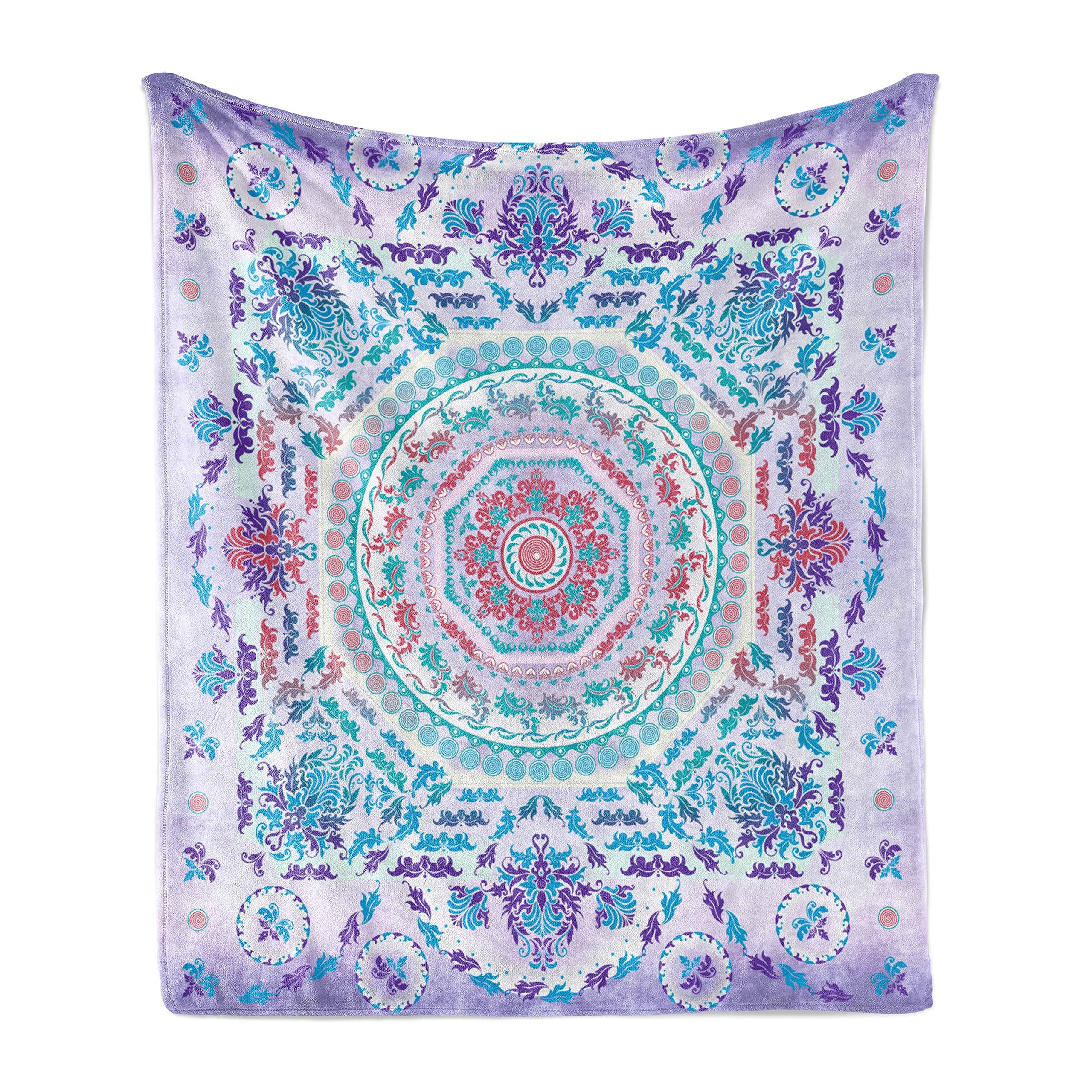 Ambesonne Mandala Soft Flannel Fleece Throw Blanket - Boho Hippie Style Medallion Floral & Leaf Print - Cozy Plush for Couch, Bed, Sofa, Camping & Outdoor Use - 50