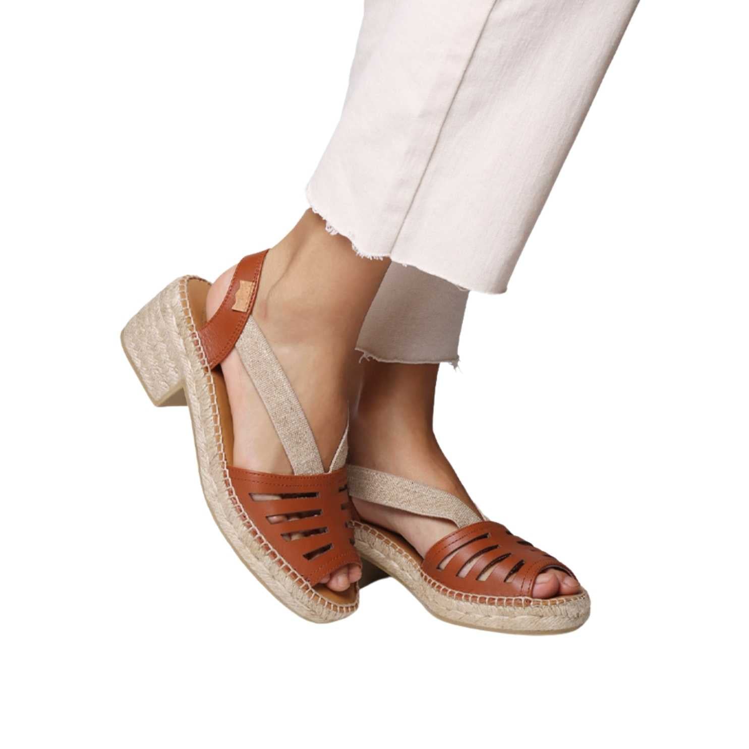 Women's Open Toe Leather Espadrille Wedge Sandals with Wide Heel - Comfortable Summer Casual Shoes for Beach, Vacation & Outdoor Wear
