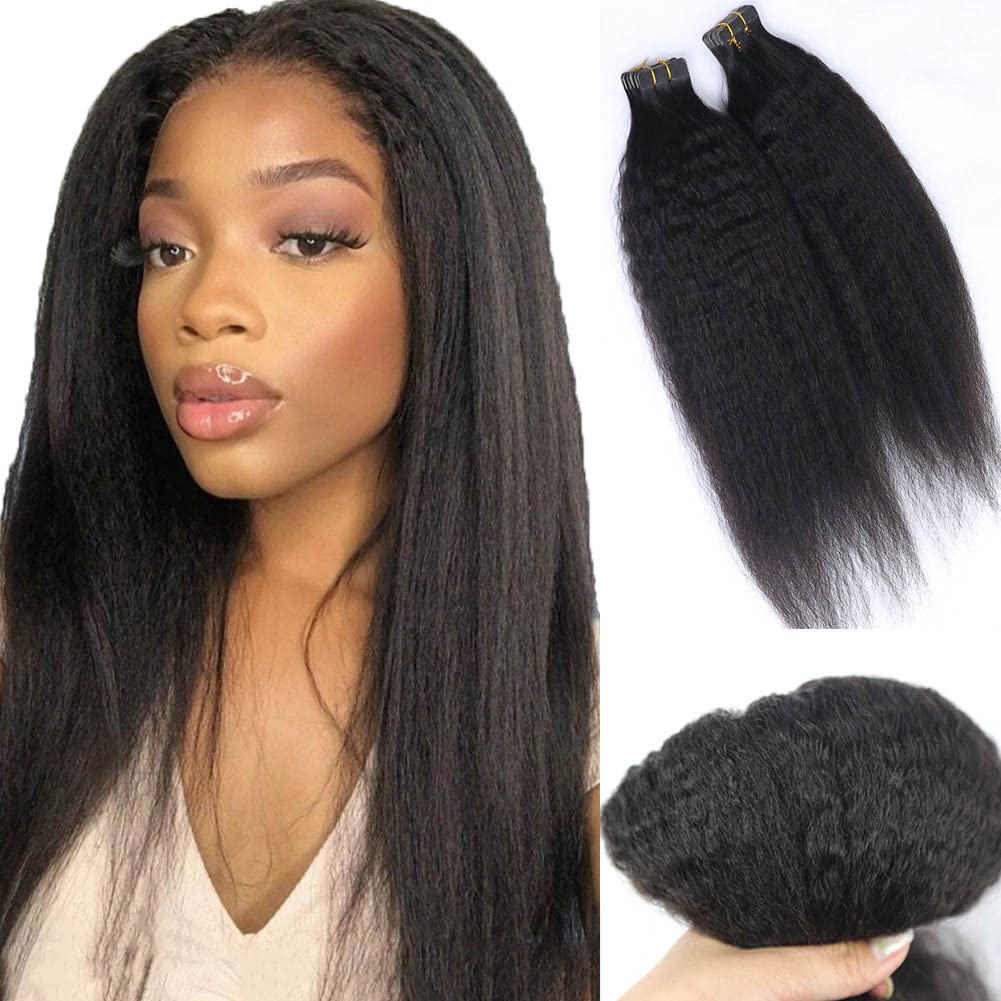 Tape In Hair Extensions 20inch - 100% Human Remy Hair Kinky Straight 40pcs 100g Natural Color for Women | Perfect for Daily Wear, Weddings & Special Occasions