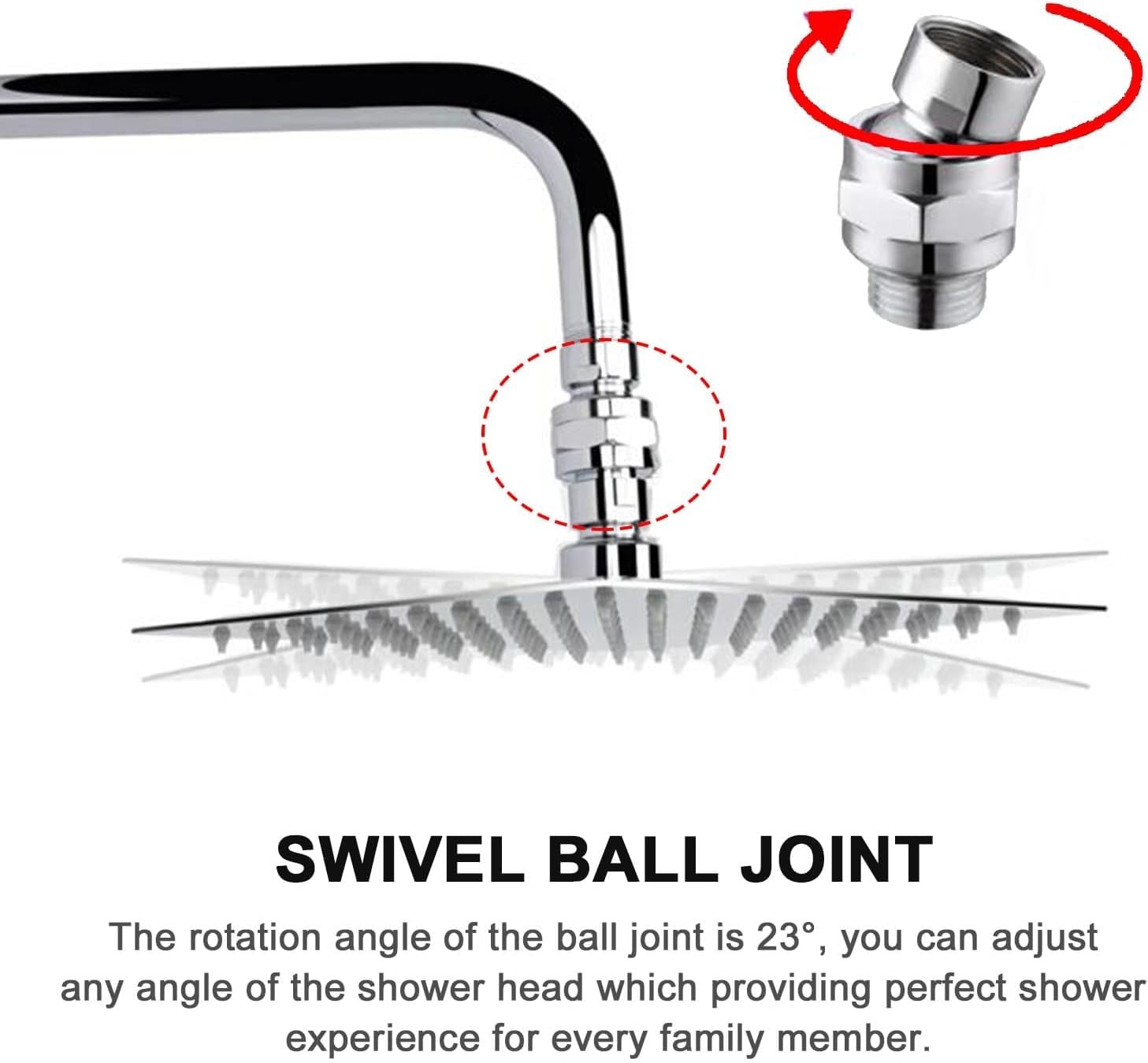 Bestgle G1/2 Adjustable Shower Swivel Ball Joint Adapter - Universal Copper Shower Head Holder & Arm Extension for Bathroom Renovation - Silver (Perfect for Spa-Like Shower Experience & Bathroom Upgrades)