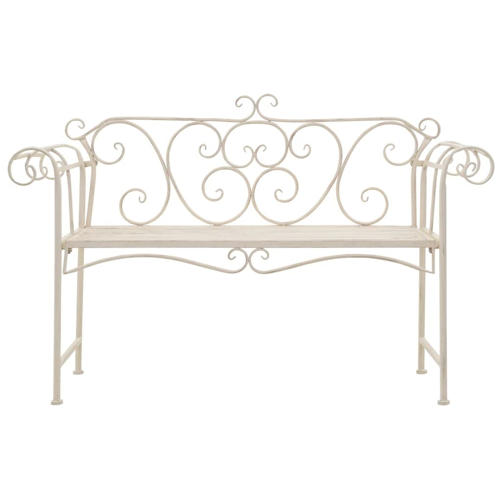 vidaXL Patio Bench - Metal Scrolling Garden Bench with Armrests, Antique White Outdoor Seating for Lawn, Garden, Patio, Porch, Park & Deck - Perfect for Relaxing, Entertaining & Outdoor Decor
