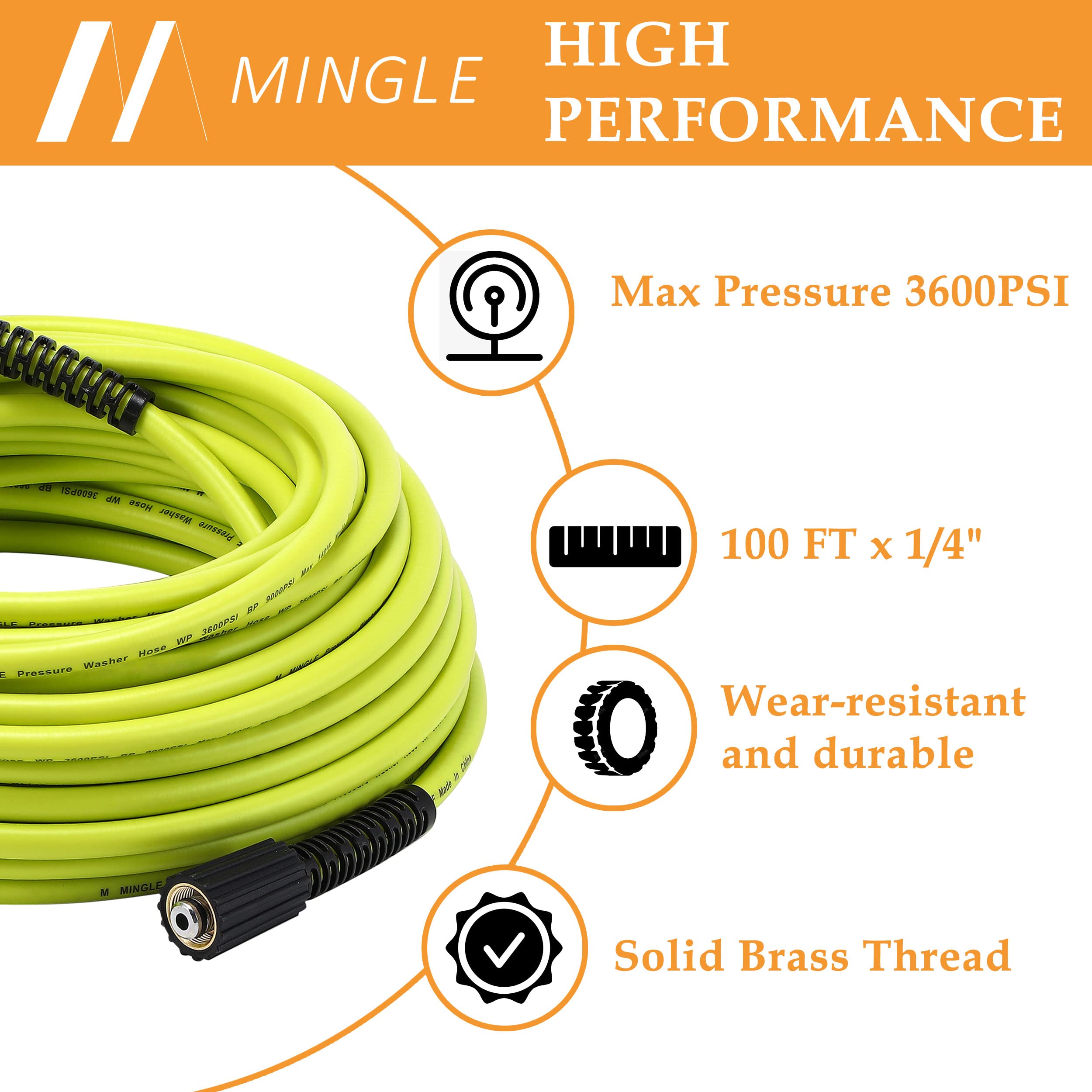 M MINGLE 150ft High Pressure Washer Hose Reel with 100 FT x 1/4