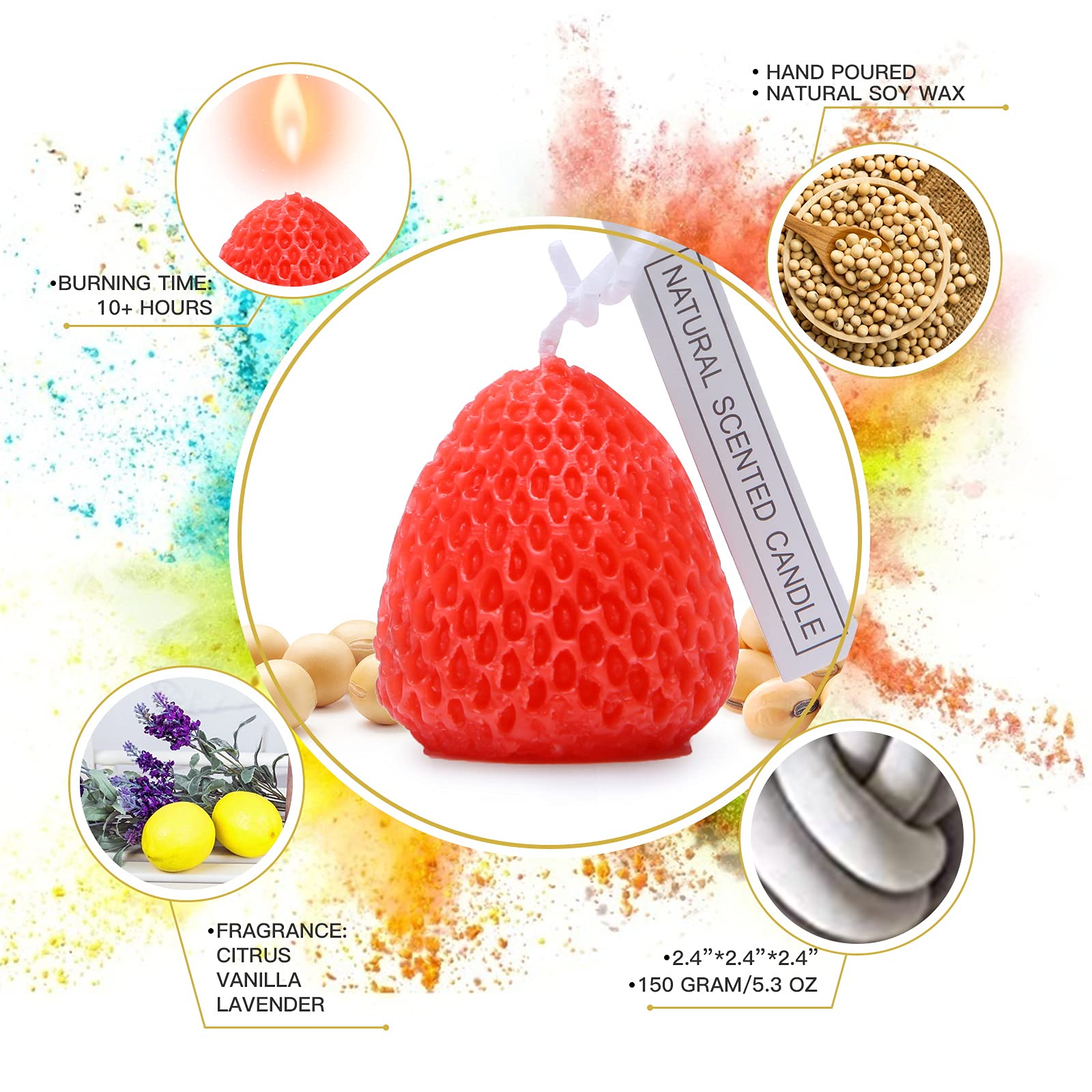 Luxury Scented Candles for Home Decor - Floral Aromatherapy Candles with Strawberry Fragrance, Perfect for Weddings, Holidays, Birthdays & Christmas Gifts | Elegant Decorative Candles for Women, Romantic Ambiance & Relaxation