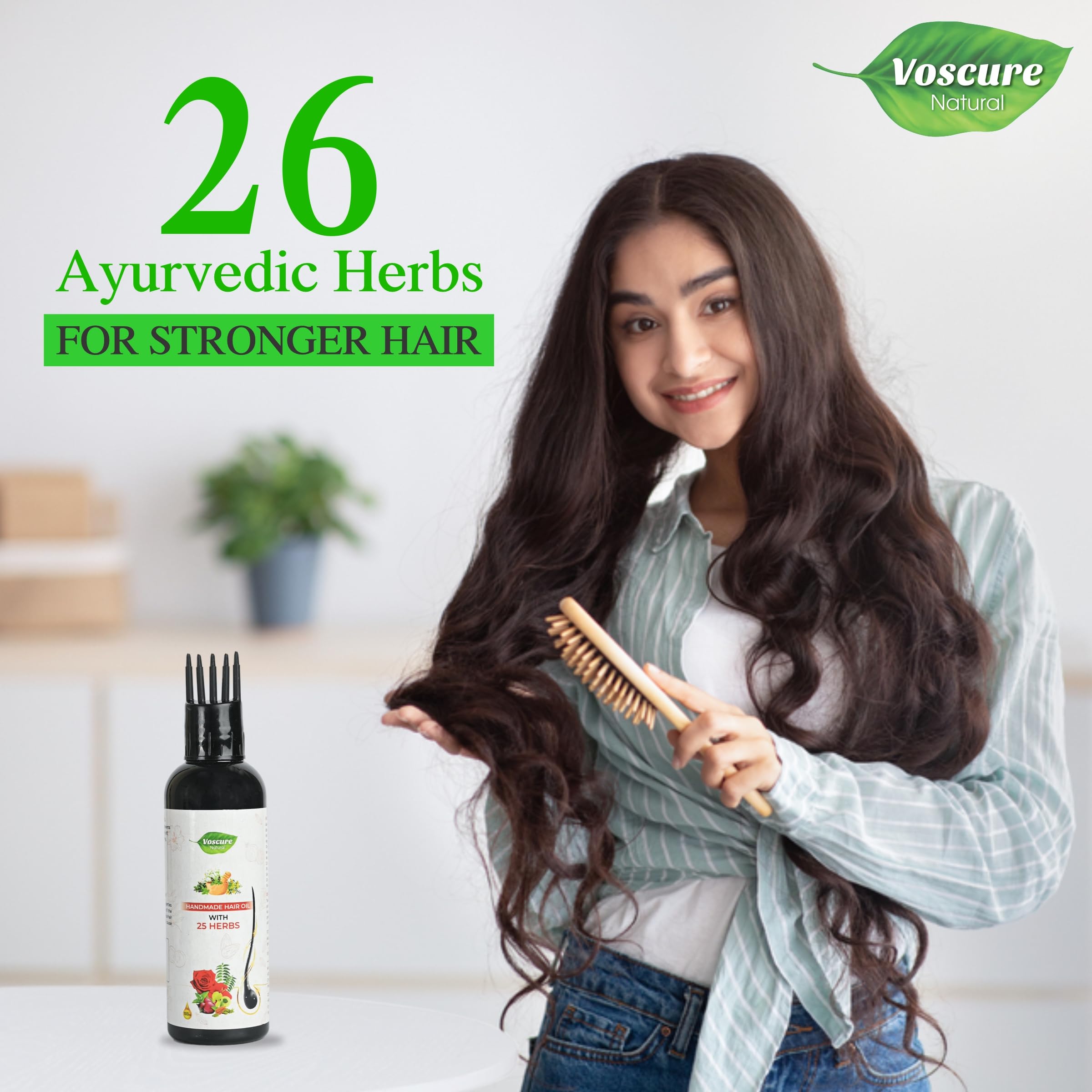 VOSCURE Natural Handmade Hair Oil with 25+ Herbs for Men & Women | Controls Dandruff & Hair Fall, Promotes Hair Growth & Thickness | Herbal Treatment for Dry, Damaged Hair | 100ml | Perfect for Daily Scalp Massage & Hair Care Routine