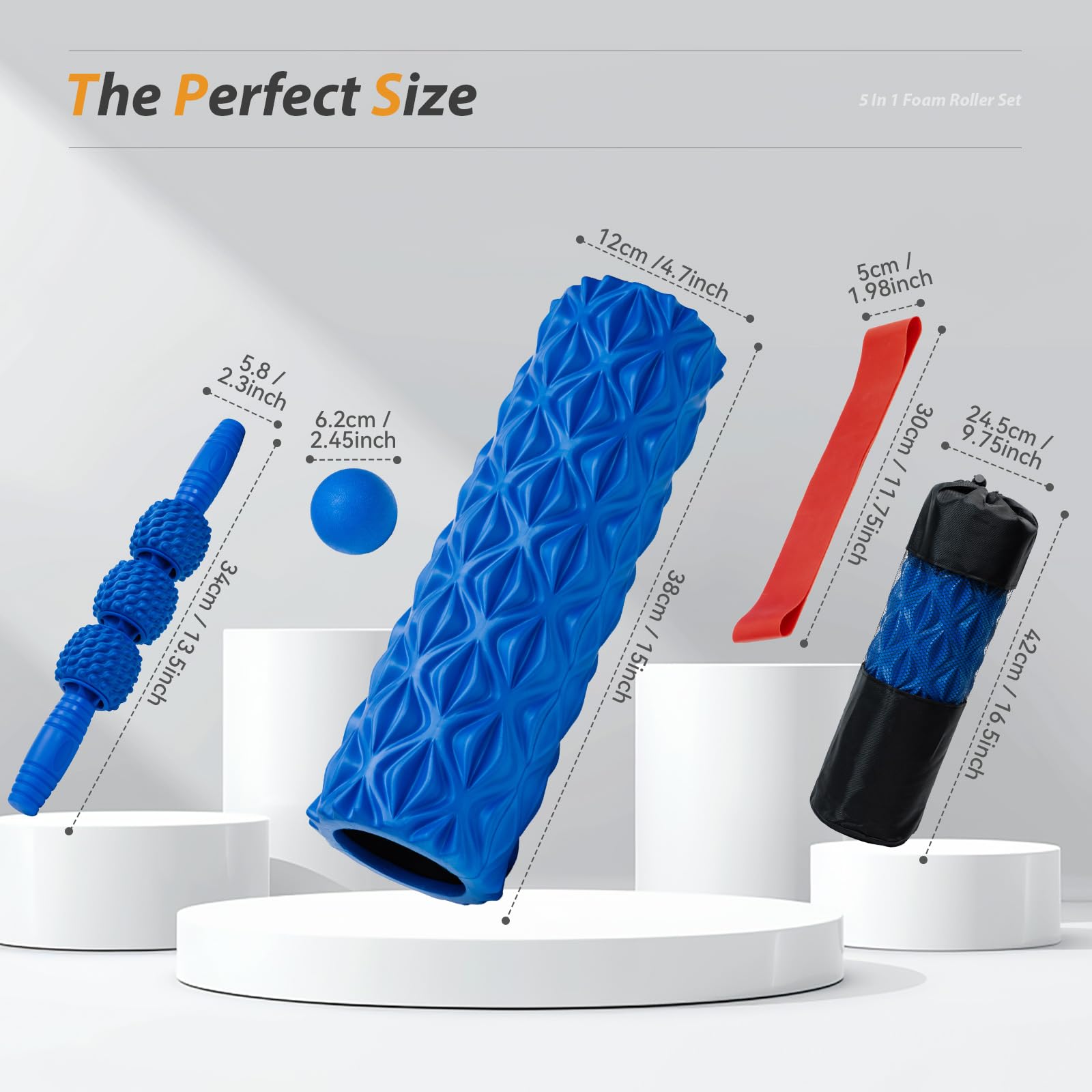 5 in 1 High Density Foam Roller Set with Muscle Roller Stick, Massage Ball, Resistance Bands - Deep Tissue Massage for Yoga, Pilates, Workout Recovery & Trigger Point Release - Perfect for Home Gym, Physical Therapy & Post-Workout Stretching