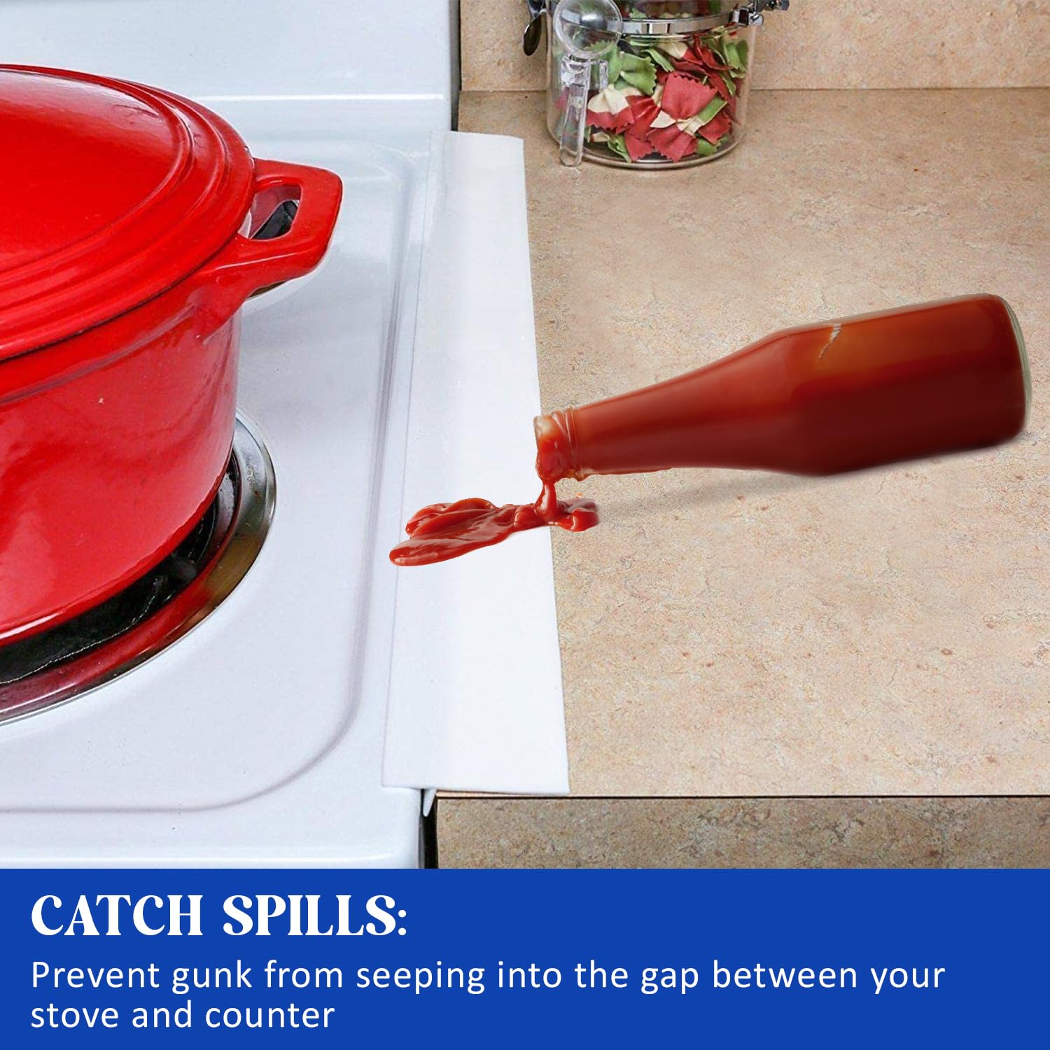 Heat Resistant Silicone Stove Gap Covers (2 Pack) - 21 Inch White Countertop Protector for Kitchen Safety - Perfect for Preventing Spills & Crumbs Between Stove and Counter