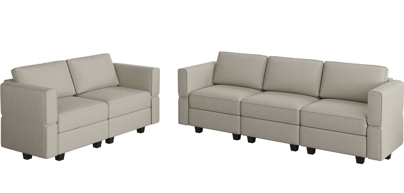 Belffin 2-Piece Modular Sofa and Loveseat Set with Storage Seats - Grey Living Room Furniture for Small Spaces | Perfect for Apartments, Dorms & Cozy Home Decor