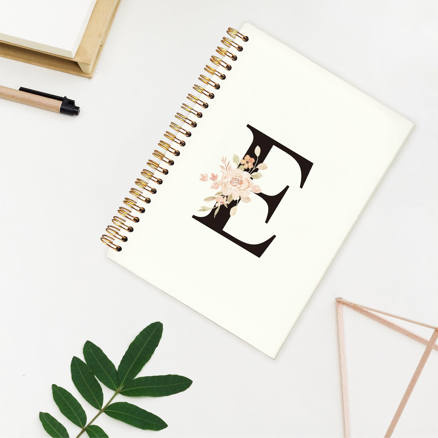 Personalized Monogram Notebook with Initial Letter E - Pink Floral Custom Journal for Women, 5.5x8.3 Inch - Perfect Gift for Birthdays, Graduation & Daily Planner