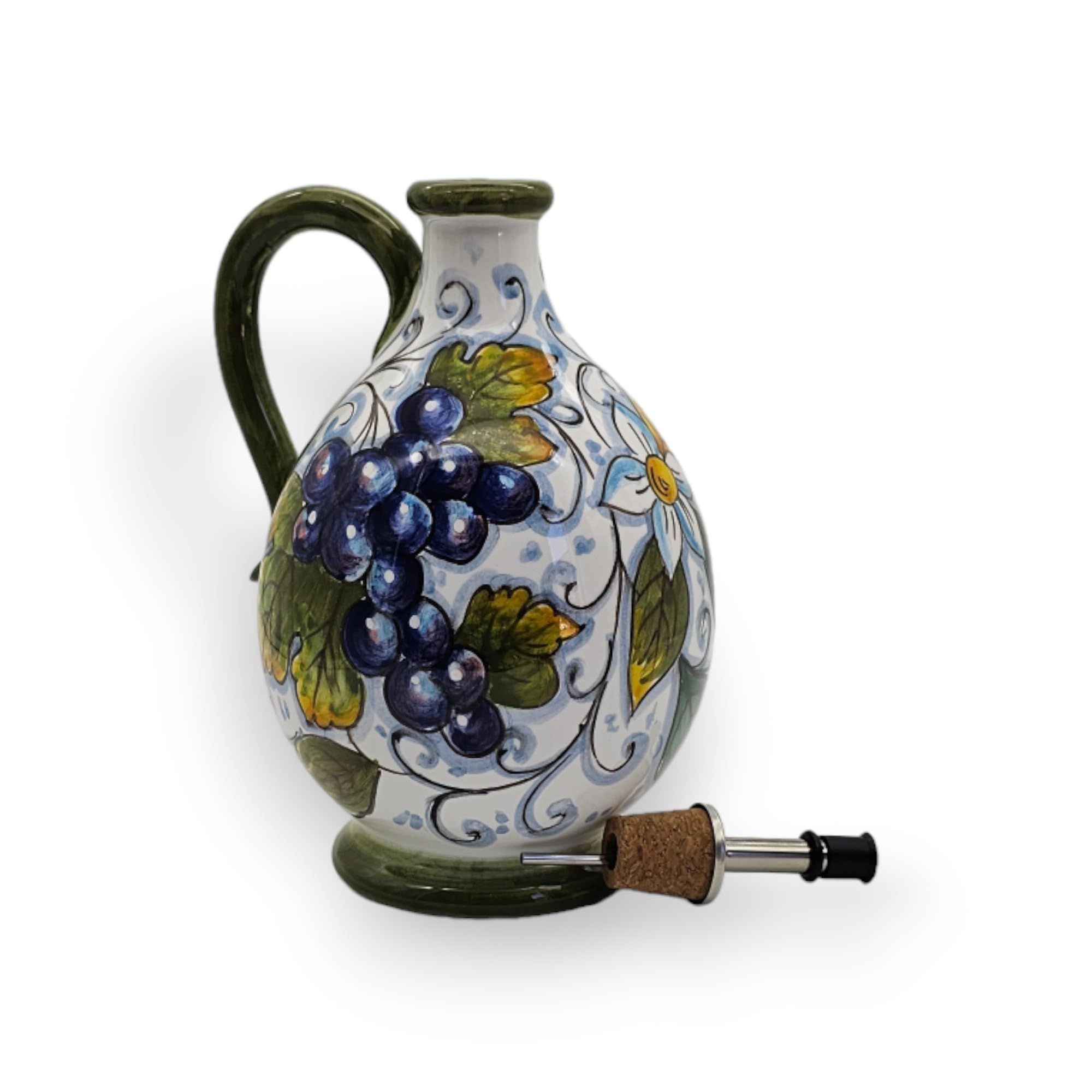 Italian Ceramic Olive Oil Dispenser Bottle XL Size 14oz - Hand Painted Tuscan Fruit Design Oil Cruet - Authentic Italian Pottery from Tuscany - Perfect for Kitchen, Dining Table & Gourmet Cooking Gifts