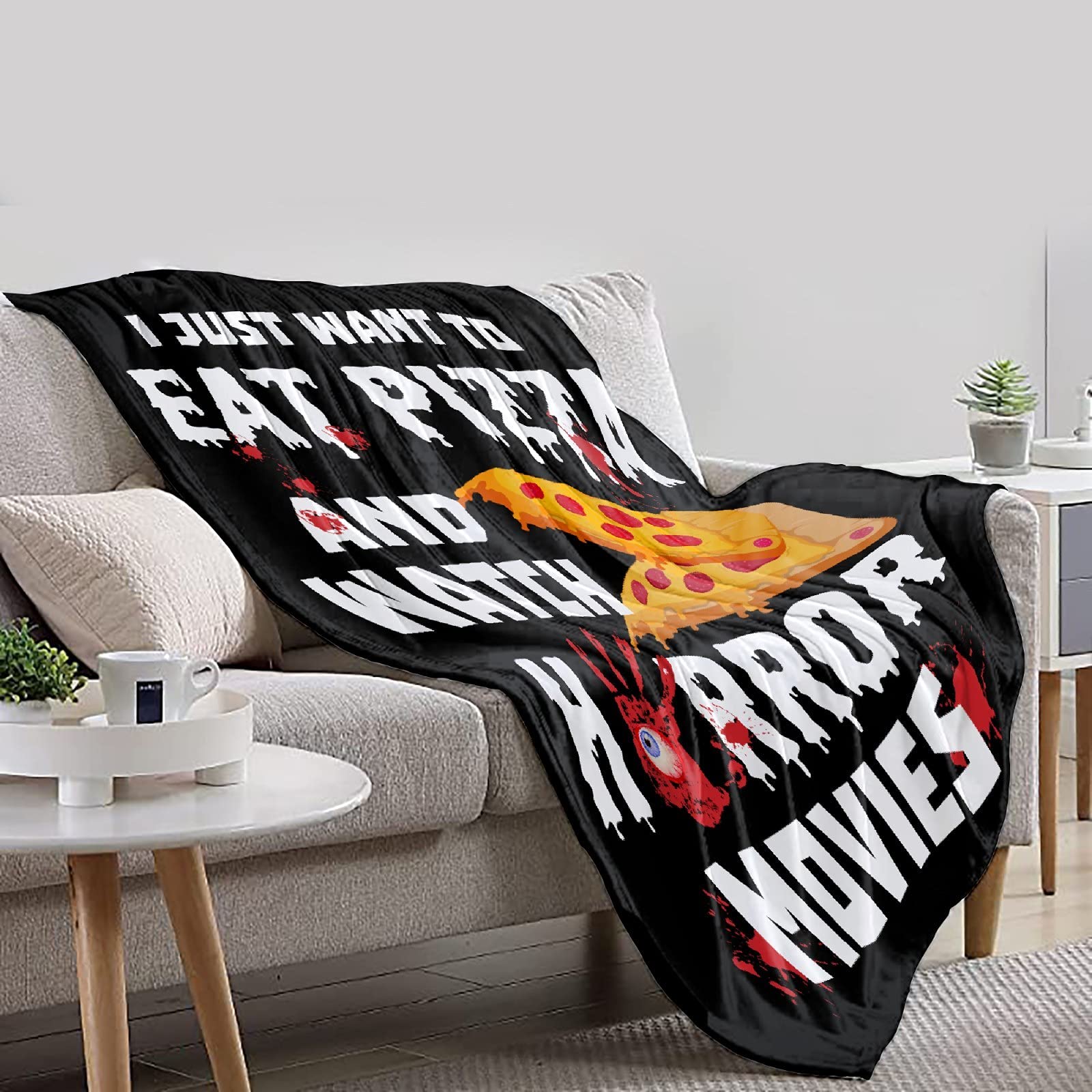 Soft Flannel Plush Throw Blanket for Pizza & Horror Movie Lovers - Lightweight Air Conditioner Quilt for Women & Men - Extra Large 120x90 Inches - Perfect for Couch, Bed, Sofa, Movie Nights & Family Snuggles