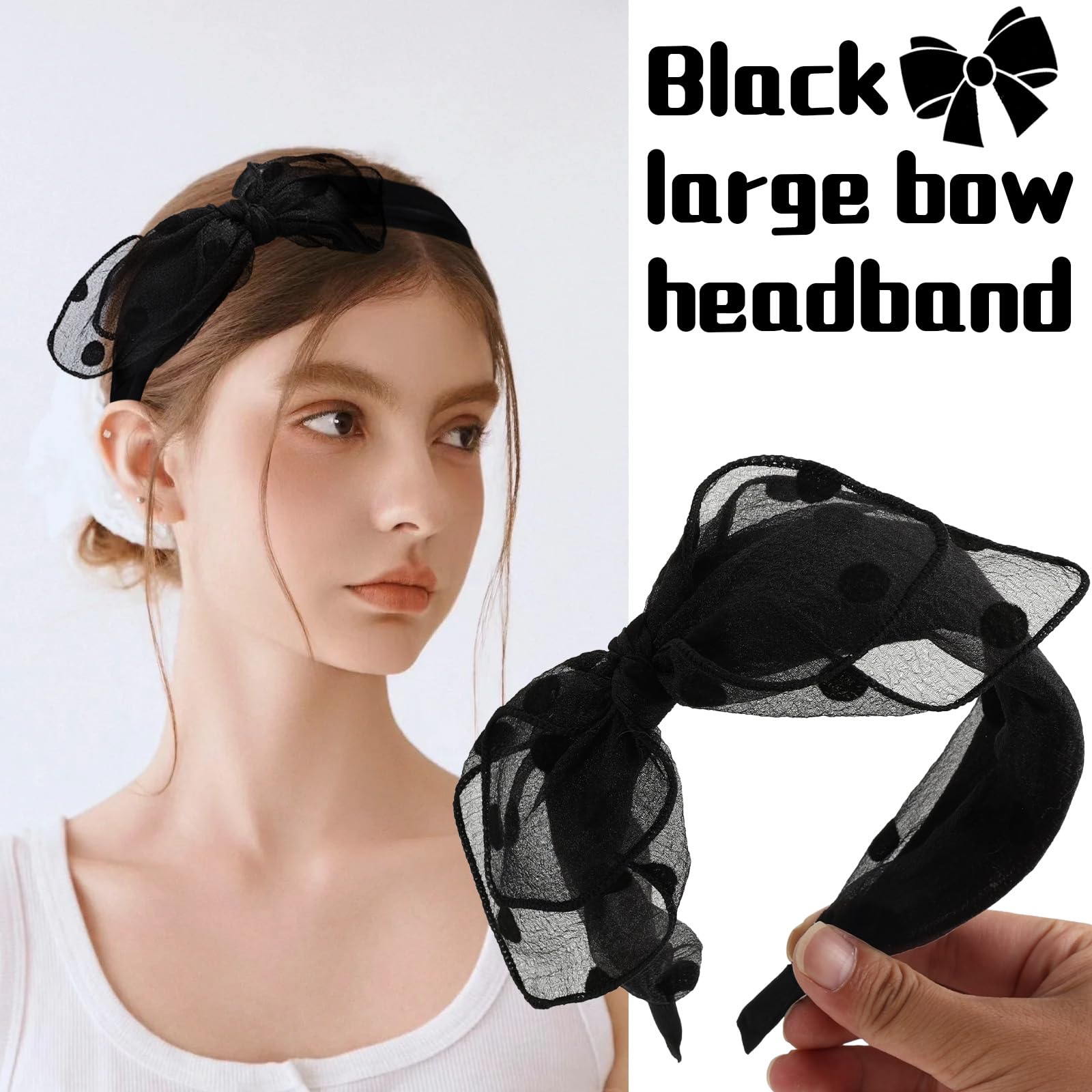 Stylish MHDGG Knotted Bow Headband for Women & Girls - Solid Color Gauze Wide Headwrap with Twist Bow & Rabbit Ears | Perfect for Parties, Weddings, Daily Fashion & Hair Accessories