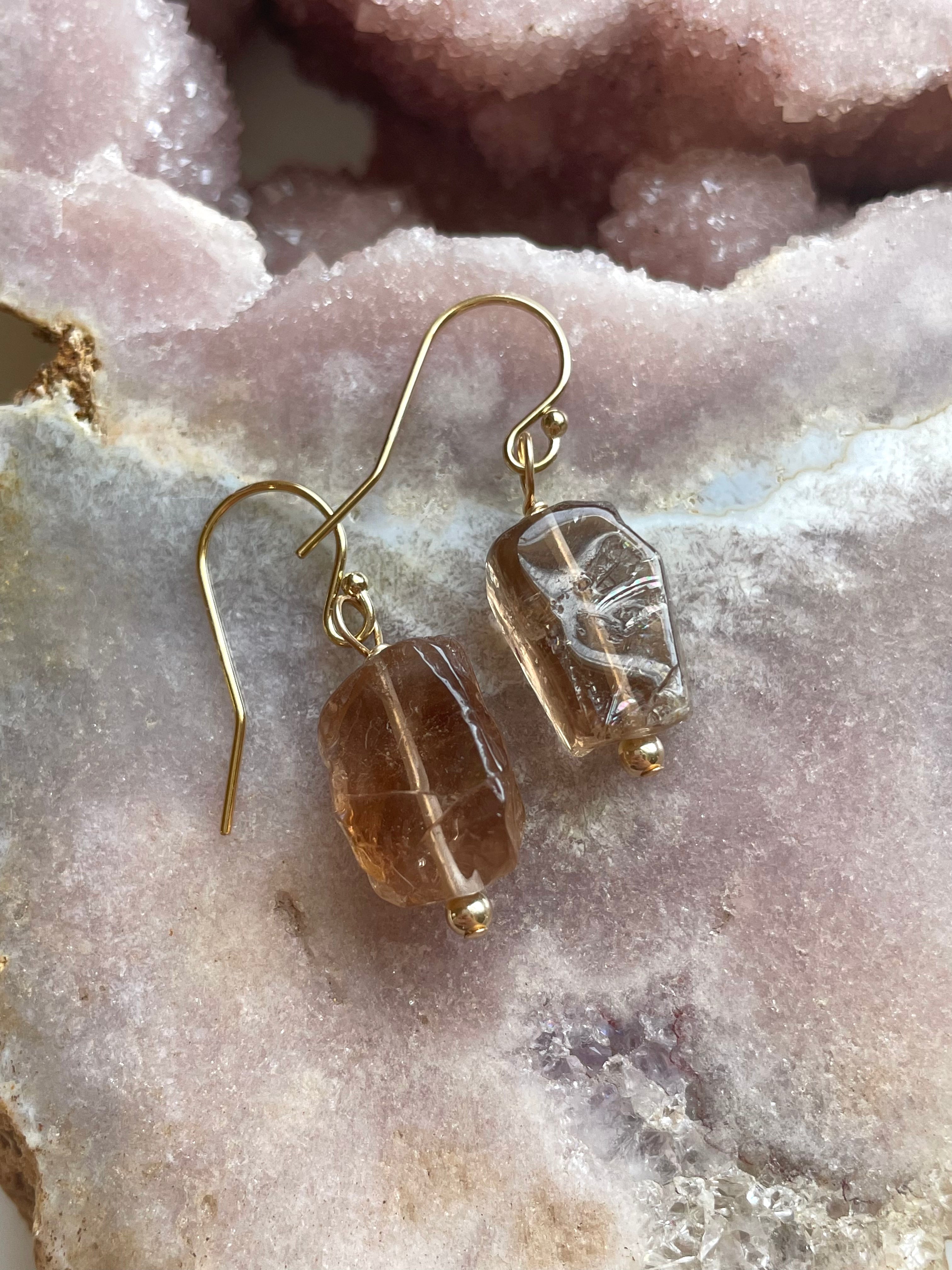 Genuine Imperial Topaz Earrings for Women – 14K Gold Stud Earrings, Natural Gemstone Jewelry Gift for Birthday, Anniversary & Special Occasions