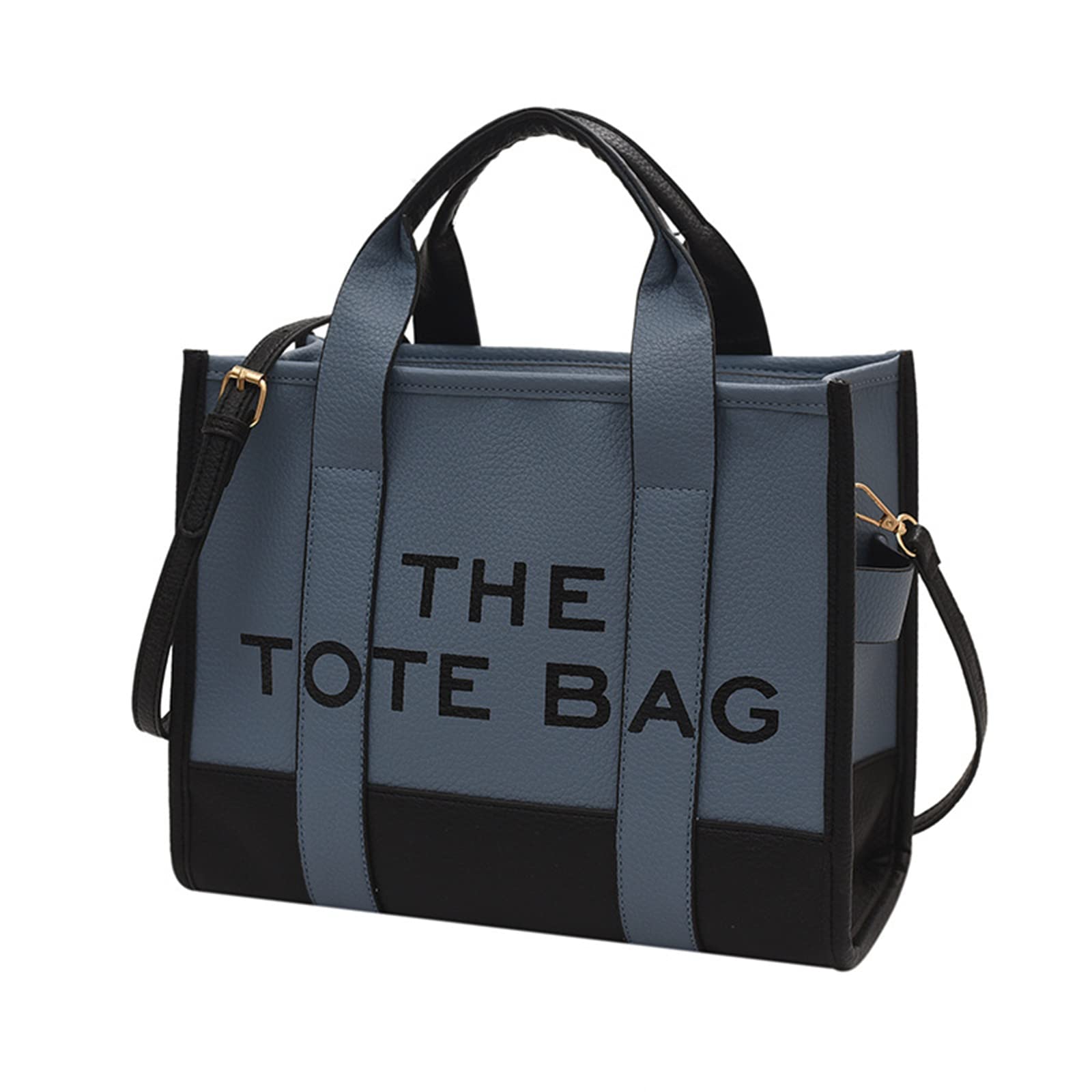 Stylish Women's Zippered Tote Bag - Fashionable Shoulder & Crossbody Work Handbag in Patchwork Blue | Perfect for Office, Travel & Daily Commute