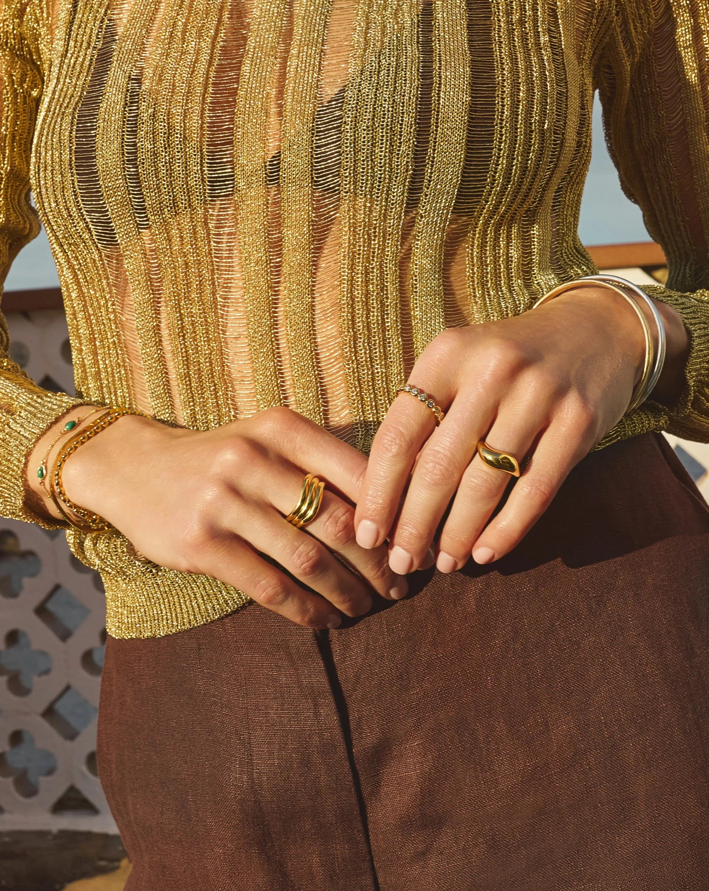 Savi Signature Triple Ring - 18k Gold Plated Women's Stackable Rings Set for Layering, Gift Giving & Everyday Elegance