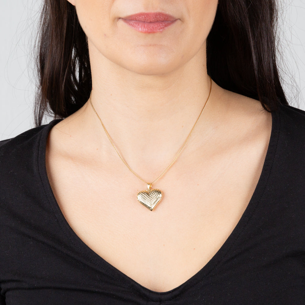10ct Yellow Gold Silver Filled Diamond Cut Heart Pendant Necklace for Women - Perfect Gift for Valentine's Day, Anniversary & Special Occasions