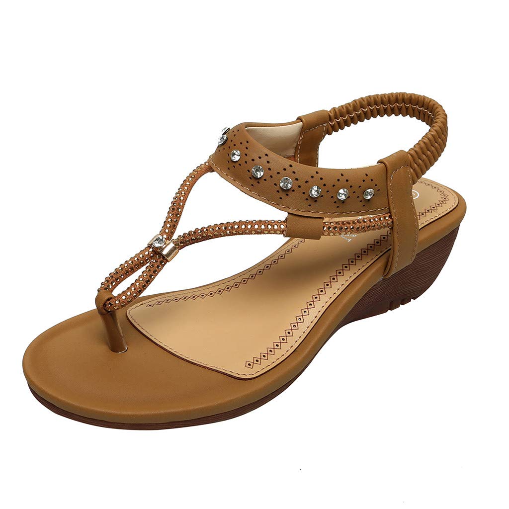Women's Bohemian Beach Wedge Sandals with Elastic Band - Casual Fashion Shoes for Ladies - Perfect for Summer Outings, Vacations & Beach Parties