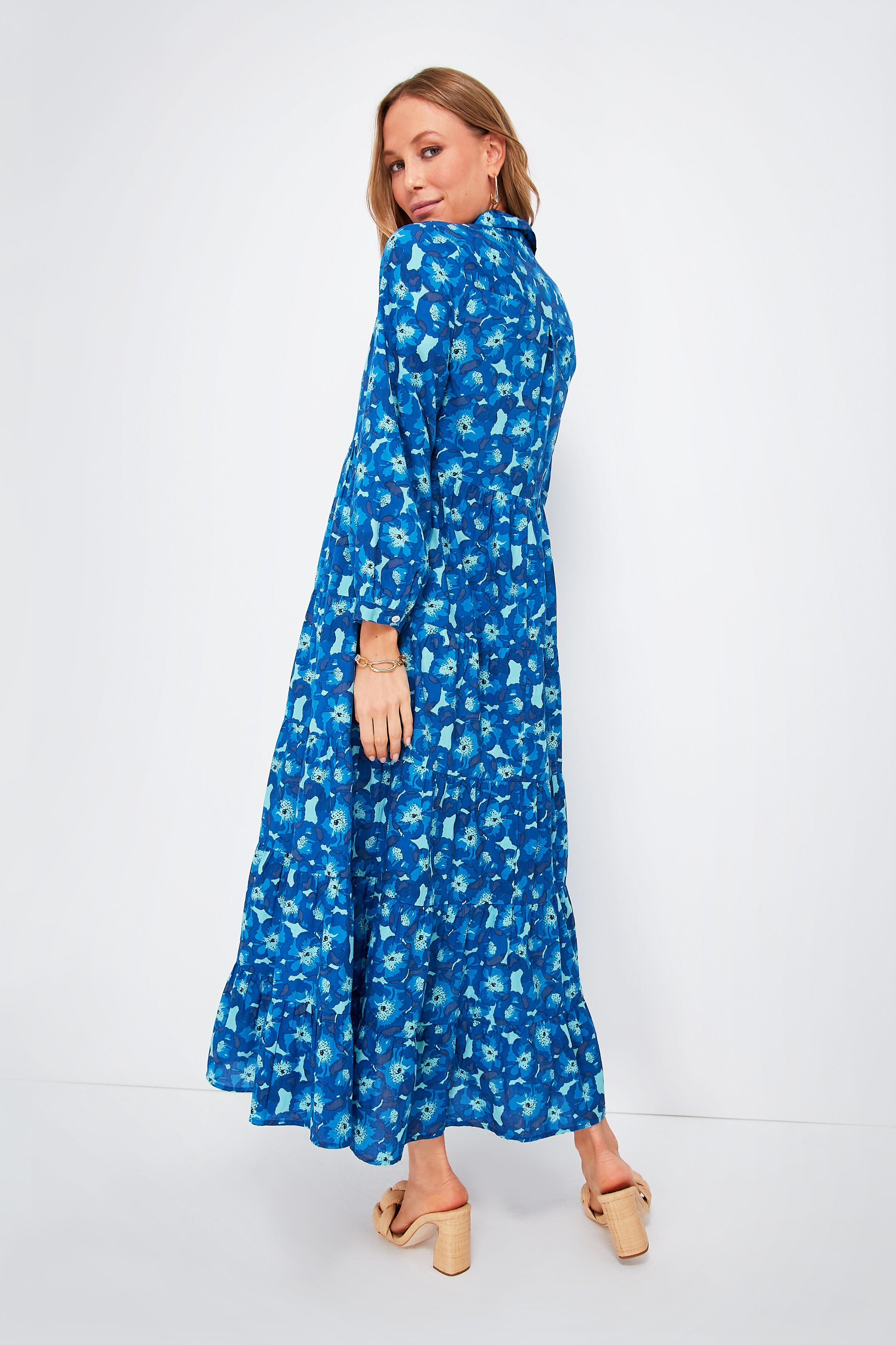 Blue Jacinta Jinette Dress for Women - Elegant Flowy Midi Dress for Parties, Weddings & Special Occasions