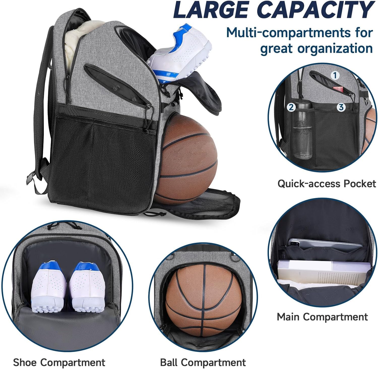 **DEEGO 40L Basketball Backpack – Large Capacity Sports Bag with Separate Ball & Shoes Compartment – Perfect for Basketball, Soccer, Volleyball – Ideal for Gym, Travel & Sports Enthusiasts – Great Gift for Men**