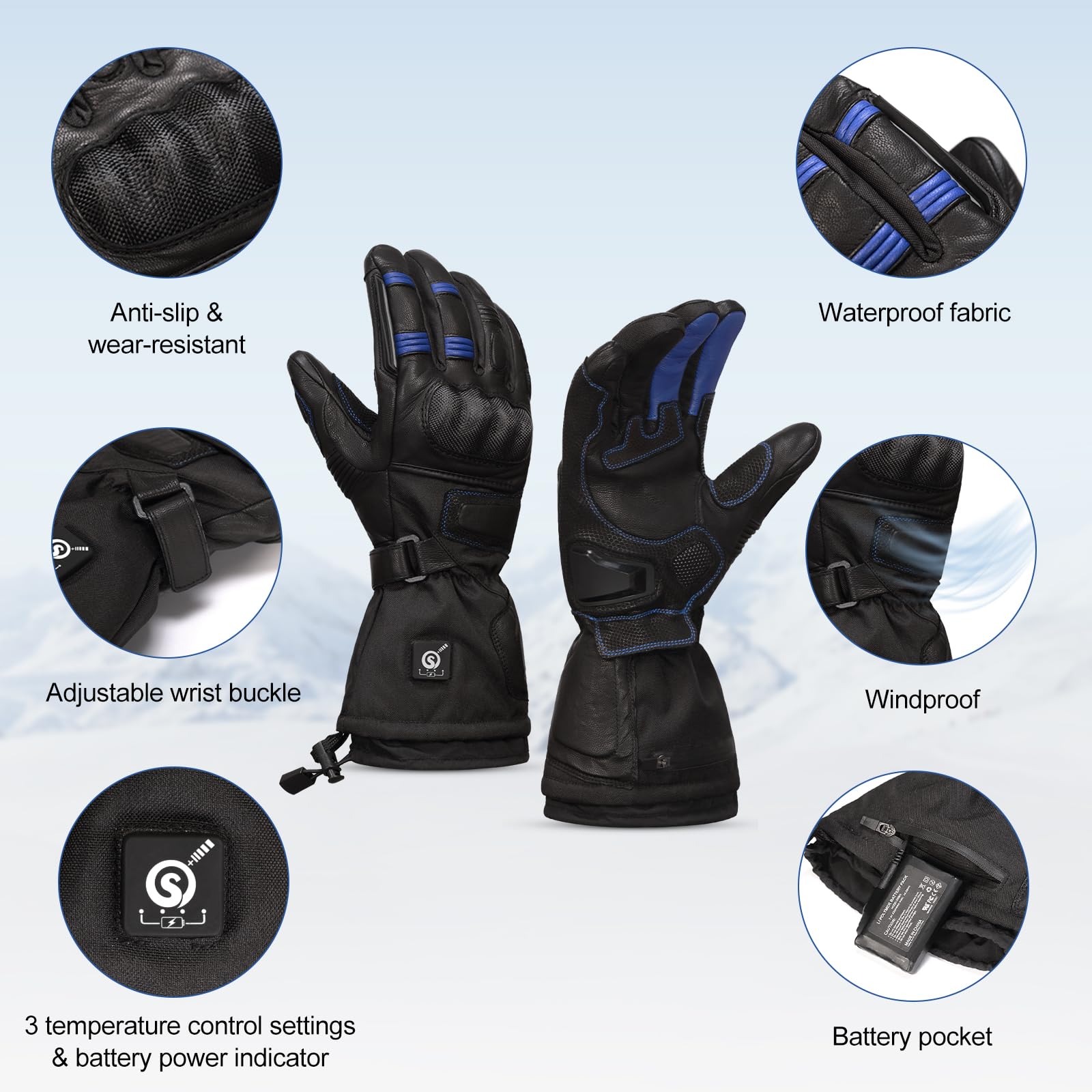 SAVIOR HEAT 7.4V Heated Motorcycle Gloves for Men & Women - 3000mAh Rechargeable Battery Electric Gloves for Cycling, Riding, Snowmobile & Skiing | Winter Sports & Cold Weather Protection
