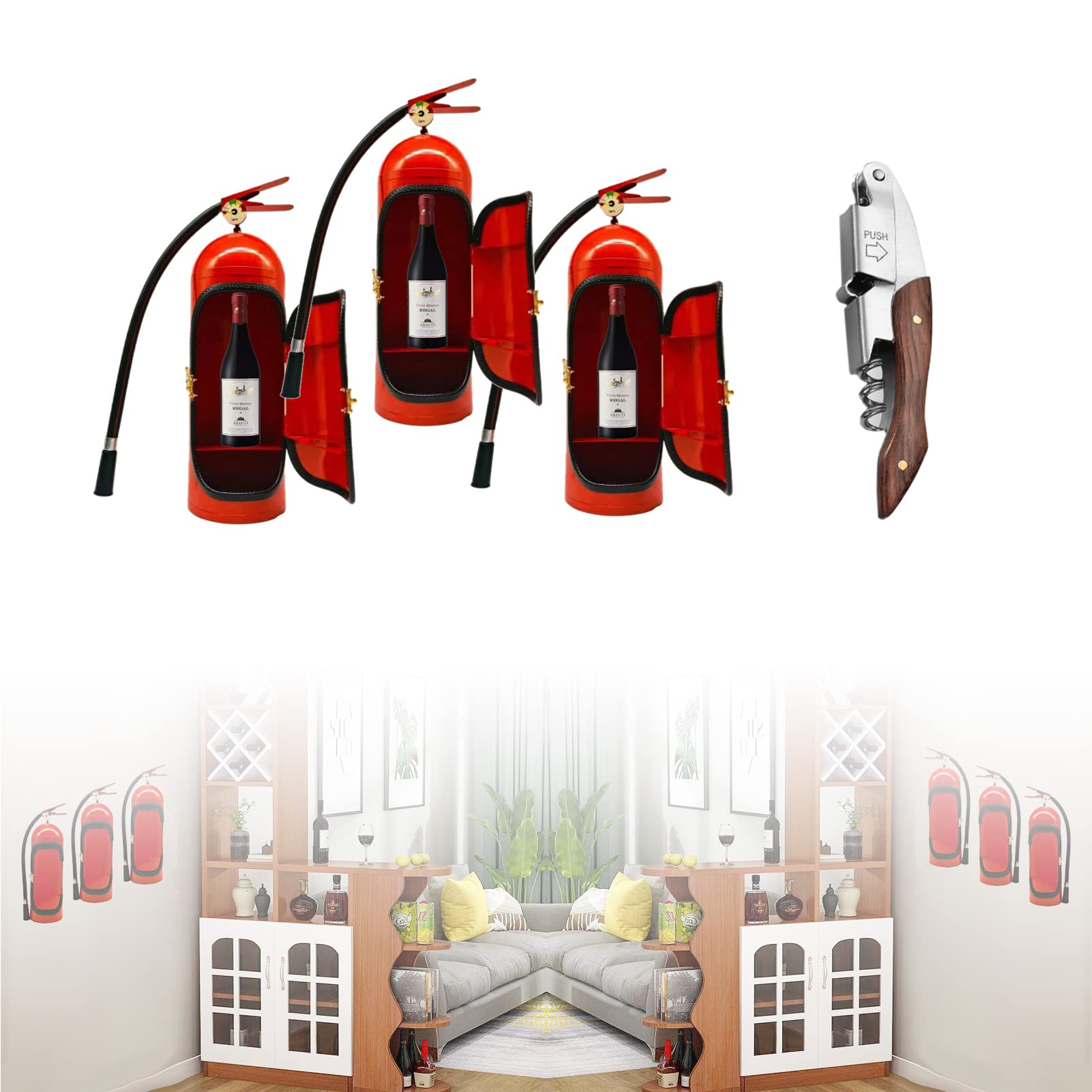 JCZR 3-Piece Mini Bar Fire Extinguisher-Shaped Wine Storage Set - Metal Novelty Liquor Box with Red Wine Knife - Unique Gift for Firefighters & Collectors - Perfect for Home Bars, Man Caves & Office Decor