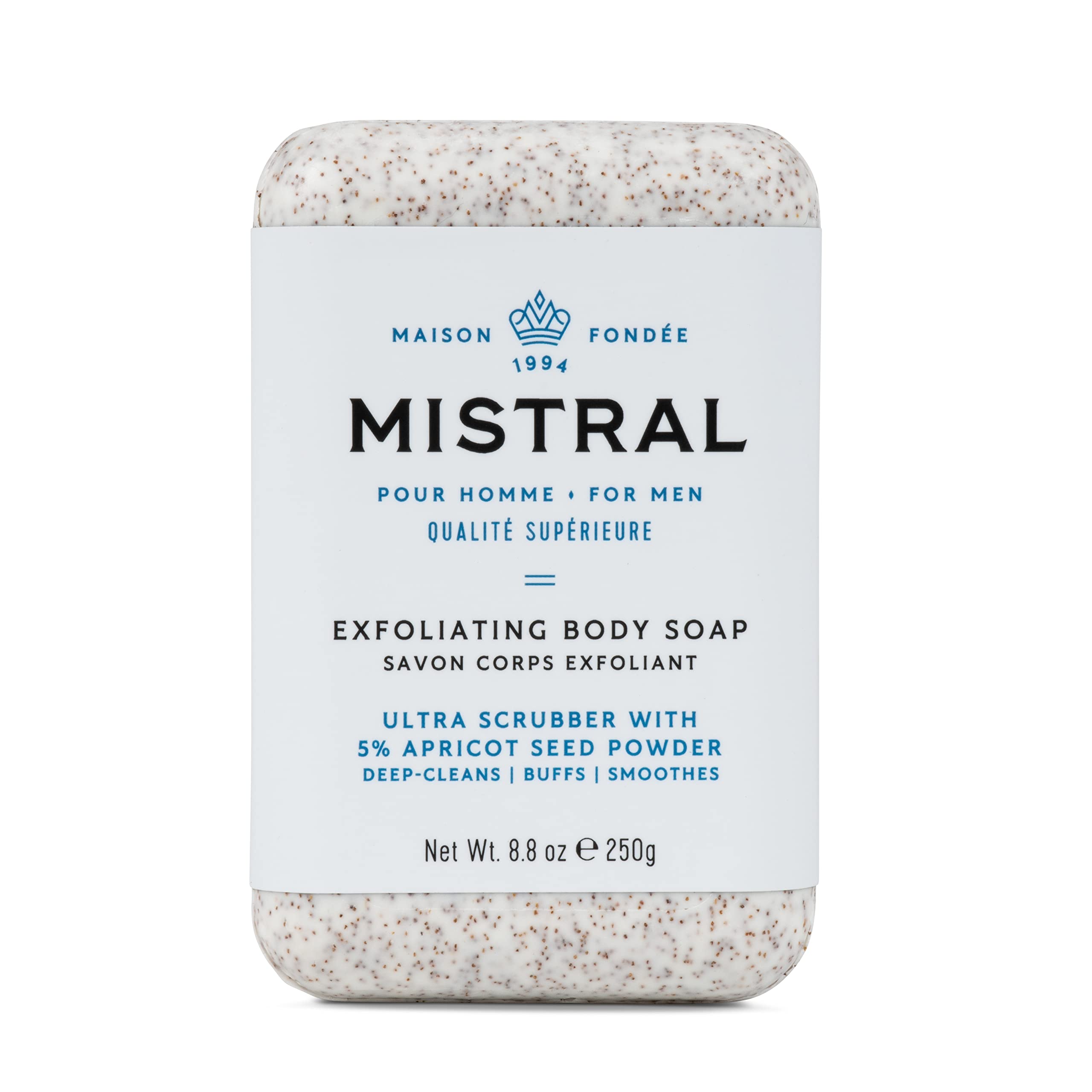 Mistral Exfoliating Body Soap Bar with Cool Marine Scent - Large 8oz for Deep Cleansing & Skin Renewal | Perfect for Shower, Spa & Post-Workout Refreshment