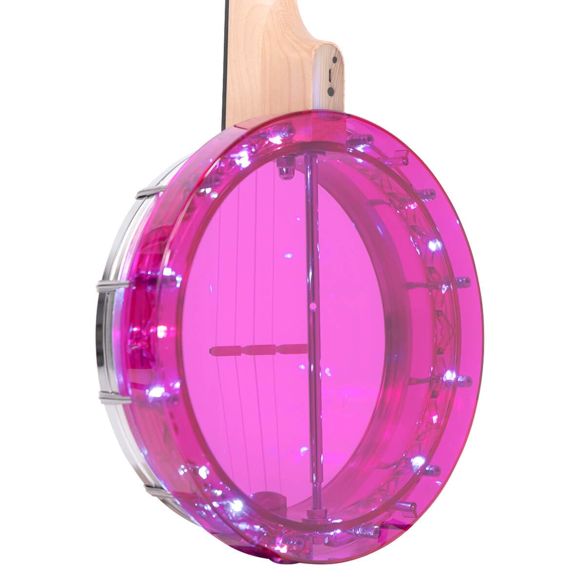 Gold Tone LGLT-A LED Light Up See-Through Banjo Ukulele with Amethyst Gem - Transparent Electric Ukelele for Stage Performance & Nighttime Playing