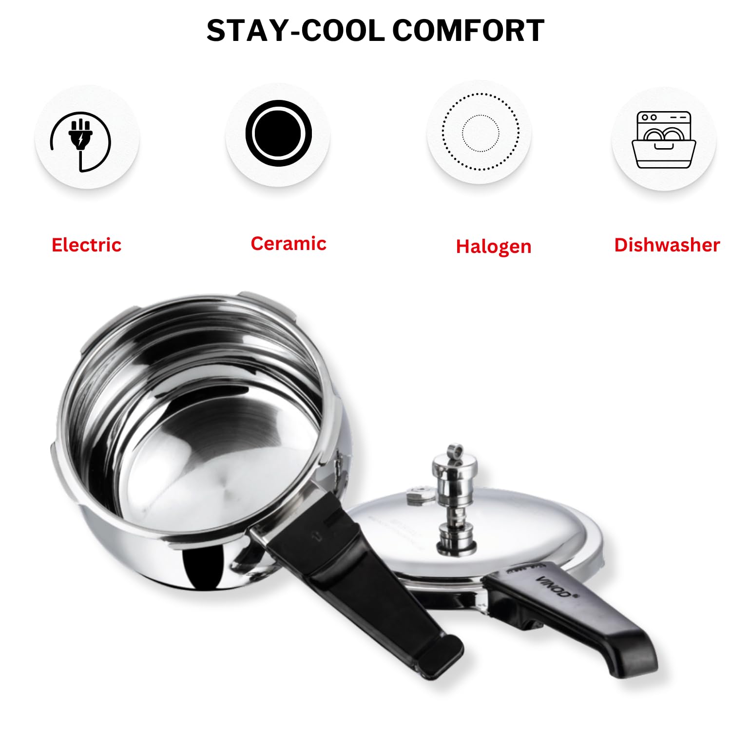 Vinod Splendid Plus 2.64 Quart Stainless Steel Pressure Cooker - Fast & Safe Cooking for Rice, Beans, Stews | Perfect for Home Kitchens & Camping Trips