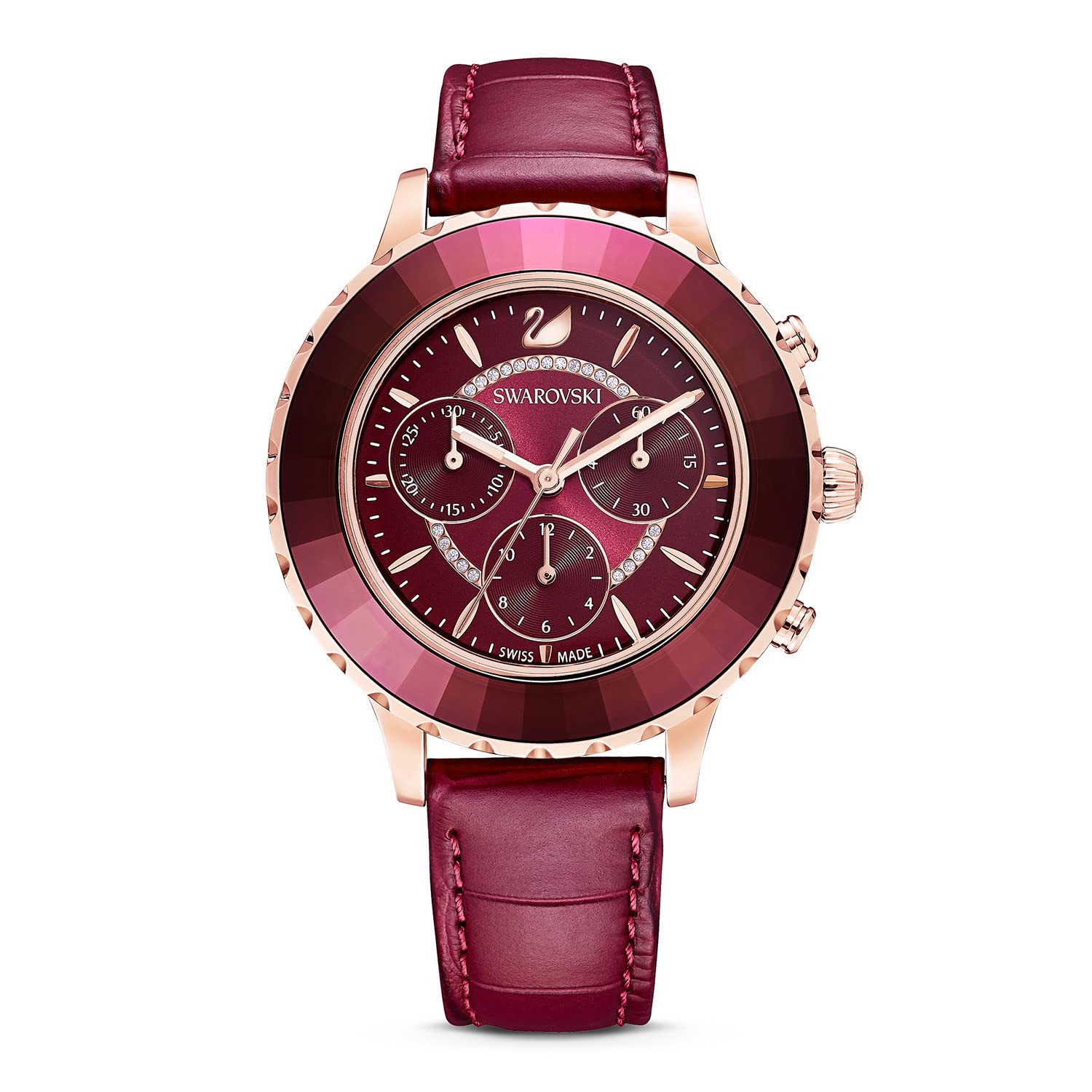 Swarovski Octea Lux Chrono Watch for Women - Red Stainless Steel Bracelet, Swiss Quartz Movement, Water Resistant - Perfect for Gifts, Parties & Special Occasions