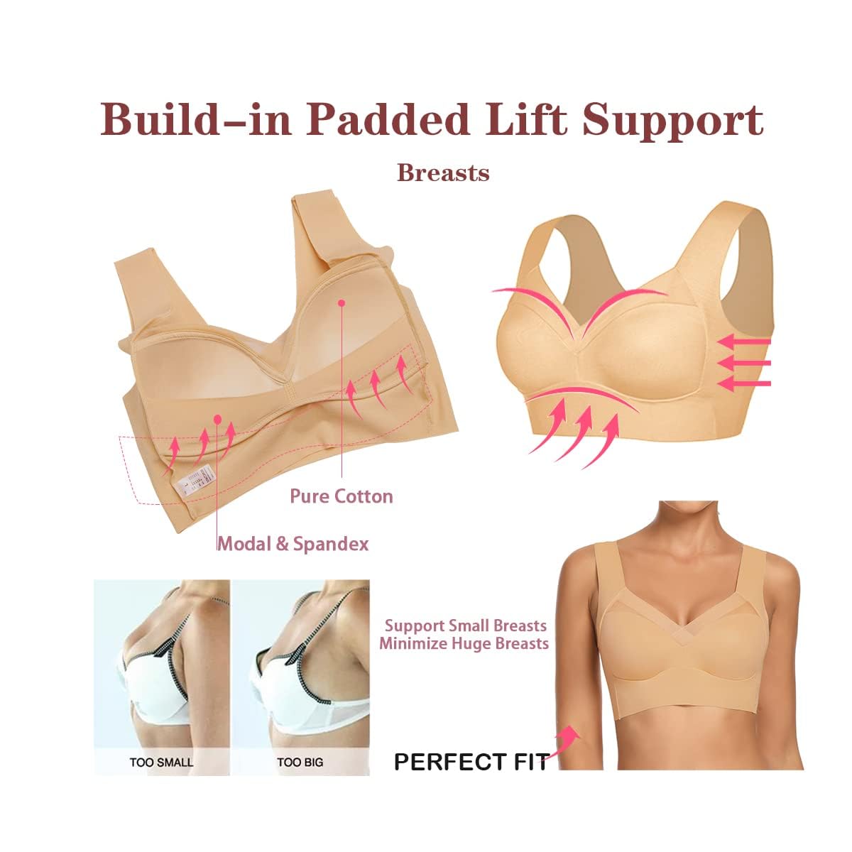 WOWENY Seamless Wirefree Bras for Women - Comfortable Mesh Soft Padded Back Smoothing Bra - Perfect for Yoga, Workout & Everyday Wear