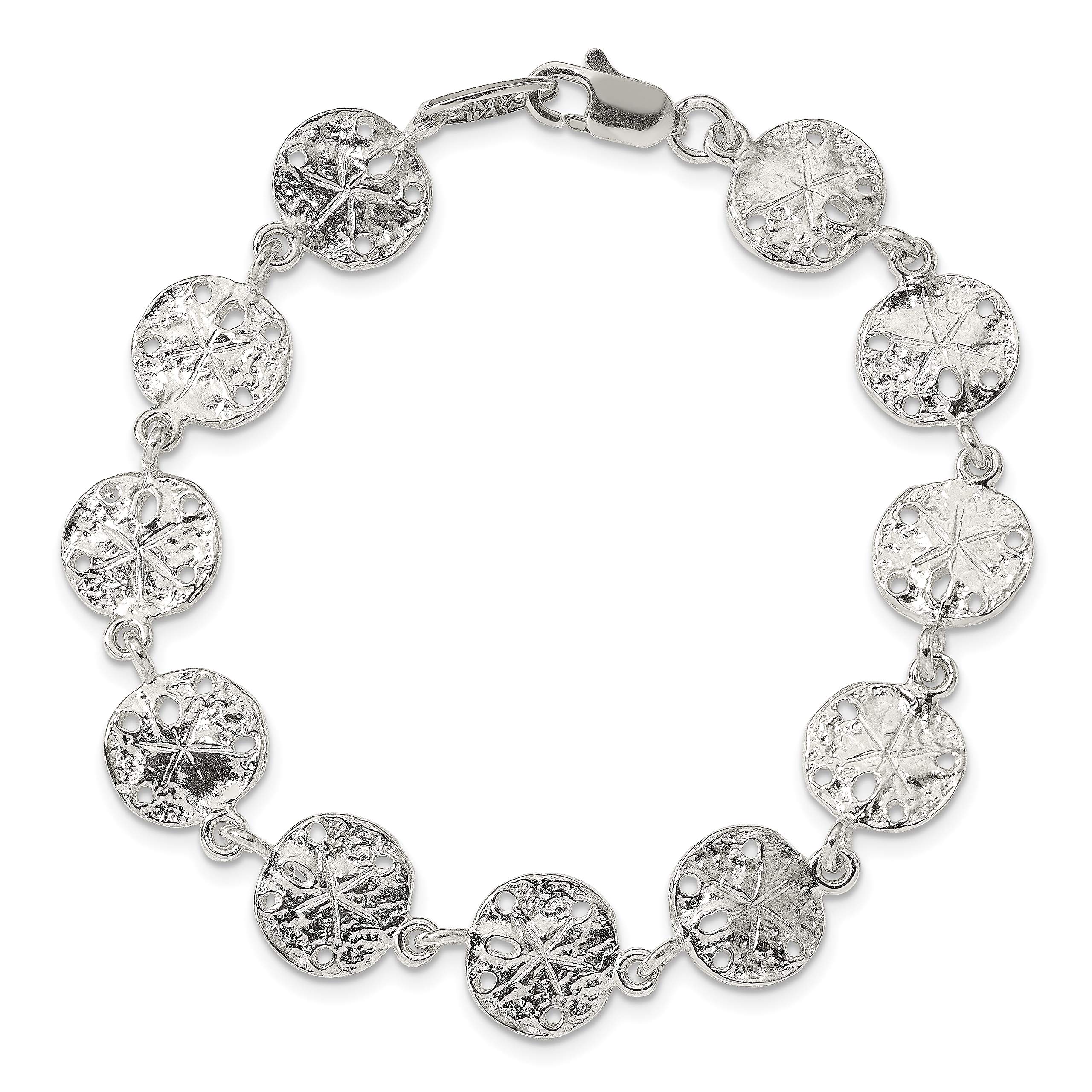 Polished 925 Sterling Silver Solid Sand Dollar Link Bracelet - 7 Inch Adjustable Beach Jewelry for Women, Perfect for Summer Vacations & Coastal Fashion