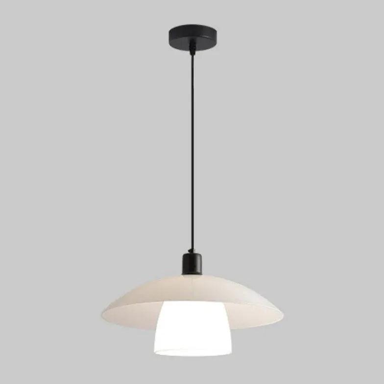 Double Layer White Shade Glass Pendant Light - Modern Hanging Fixture for Kitchen Island, Dining Room & Bedroom Lighting