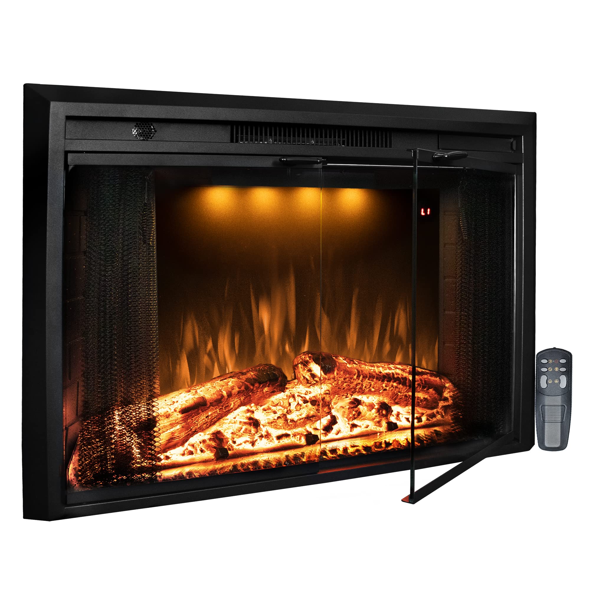 Benrocks 36-Inch Electric Fireplace Insert with Glass Door & Mesh Screen - Multicolor Flames, Realistic Fire Crackling Sounds, Timer & Overheating Protection - 750W/1500W Fireplace Heater for Living Room, Bedroom & Office