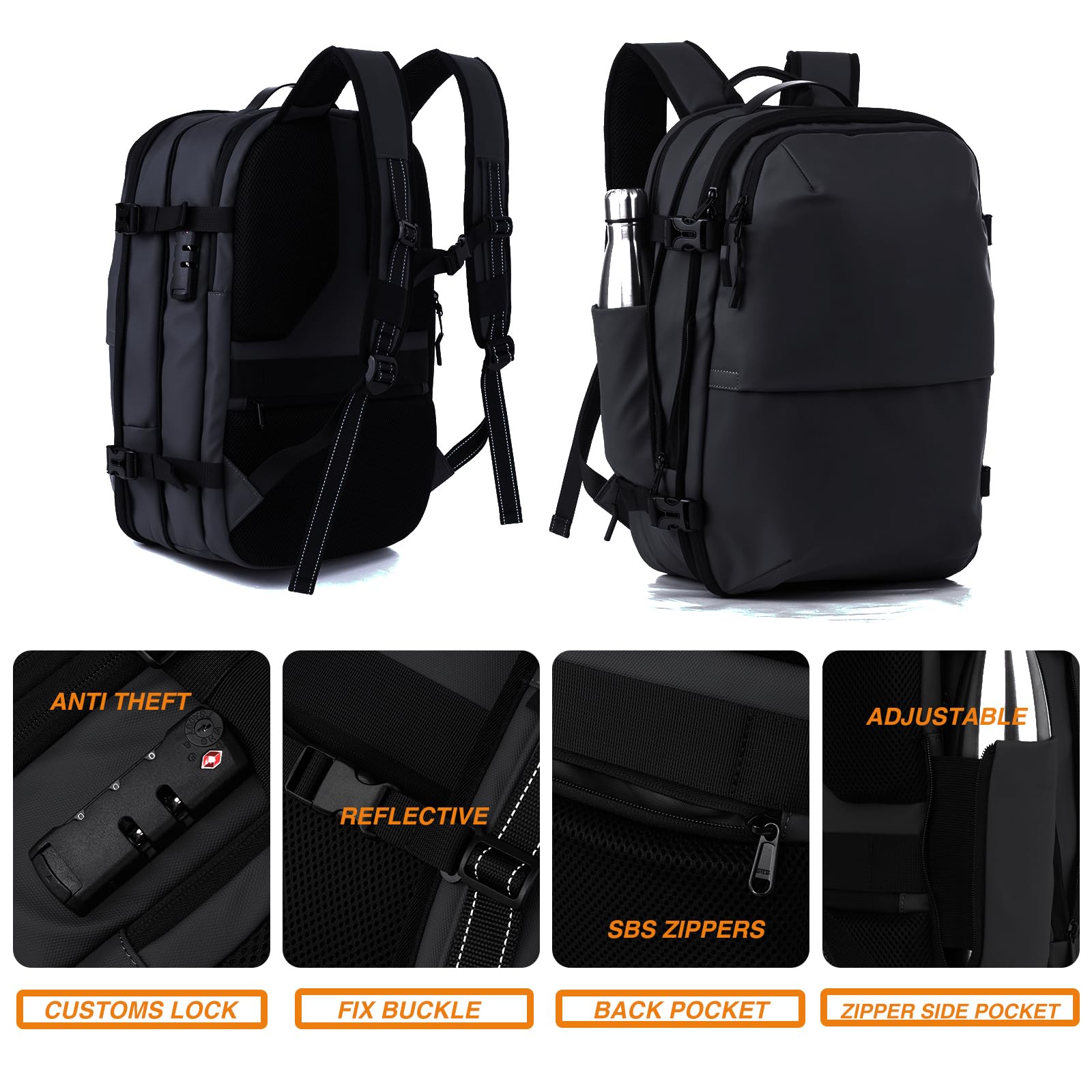 Vacpack Expandable Travel Backpack with Built-in Air Vacuum Compression & Anti-Theft Lock - 17.3 Inch Laptop Compartment & Shoe Storage - Perfect for Business Trips, Weekend Getaways & Carry-On Luggage