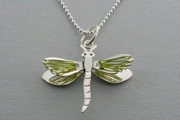 Dragonfly Wire Pendant Necklace - Green Jewelry on 45cm Ball Chain for Women, Gift for Her, Nature-Inspired Fashion Accessory for Everyday Wear and Special Occasions