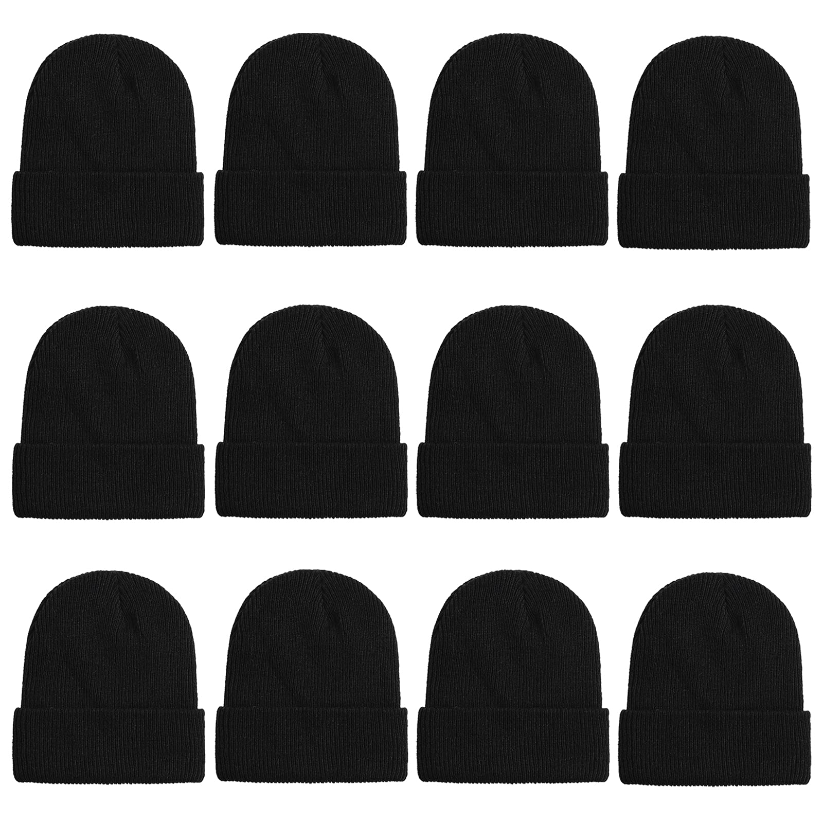 Extpro 12 Pack Knitted Beanie Hats - Bulk Winter Skull Caps for Women, Men & Teens - Soft Stretchable Candy Color Cuffed Hats for Cold Weather, Outdoor Activities & Fashion Accessories