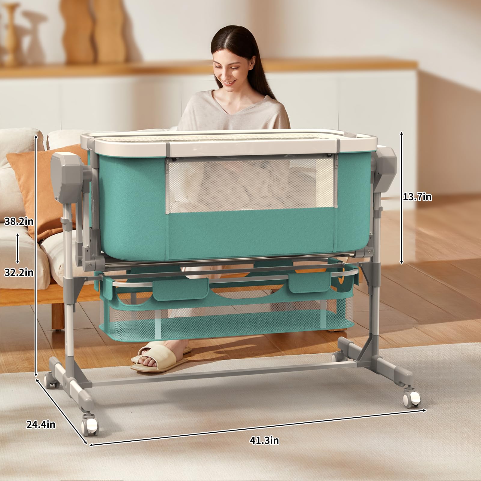 Electric Rocking Bassinet for Babies - Bluetooth Enabled Auto Swing Baby Crib with 6 Height Adjustments & 5 Speed Settings, Portable Wheels for Nursery & Bedside Sleeping - Perfect for Newborns & Infants (Ideal for Nighttime Soothing & Daytime Napping)