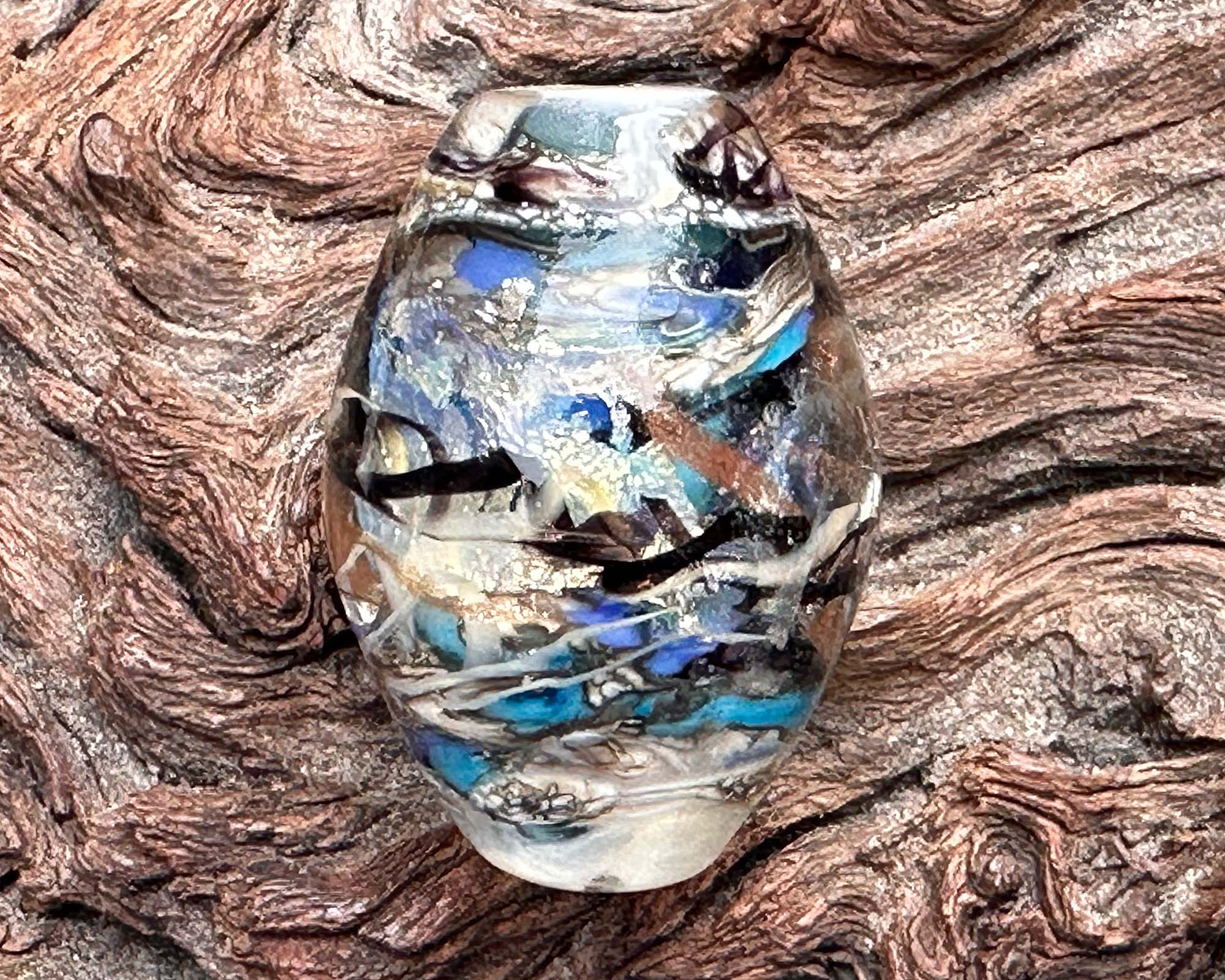 Handmade Eclectic Blue Lampwork Glass Focal Bead for Jewelry Making - Perfect for Necklaces, Bracelets, and DIY Craft Projects