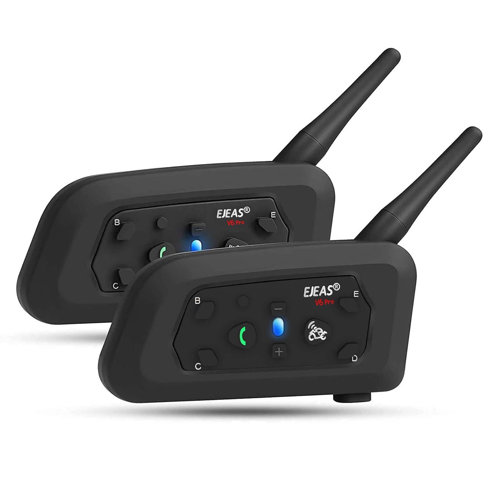 EJEAS V6 Pro Motorcycle Bluetooth Helmet Intercom - 2-Way 1200M Communication System with Noise Cancellation & Waterproof - Compatible with Dirt Bike, ATV, Snowmobile (2 Pack) - Perfect for Group Rides, Off-Road Adventures & Winter Sports