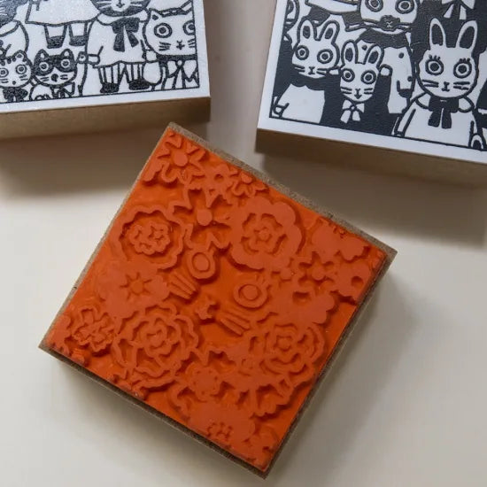 Yumi Kitagishi Rubber Stamp - Cute Cat & Floral Design for DIY Scrapbooking, Card Making & Craft Projects