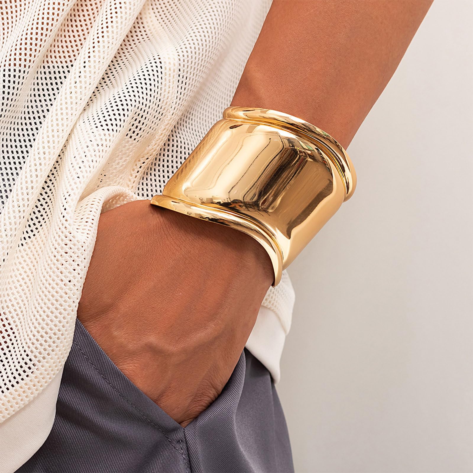 Roe Dolph Gold Cuff Bangle Bracelets for Women - Chunky Minimalist Open Wide Cuff Bracelet, Trendy Gold Bangle Jewelry - Perfect Gift for Birthday, Anniversary & Stocking Stuffers - Elegant Everyday Wear & Special Occasion Accessory