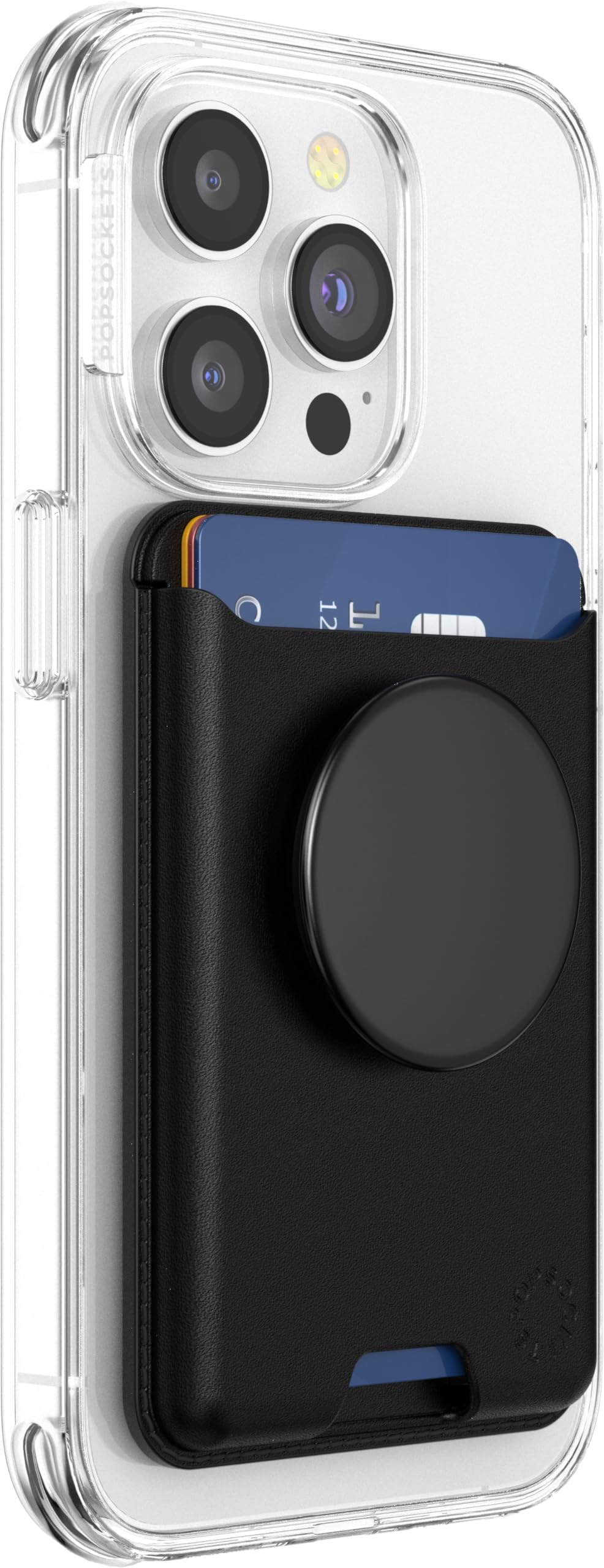 PopSockets Softgoods Phone Wallet with Expanding Grip & MagSafe Adapter Ring - Slim Card Holder for iPhone, Wireless Charging Compatible, Secure Magnetic Attachment (Black) - Perfect for Travel, Commuting & Hands-Free Use
