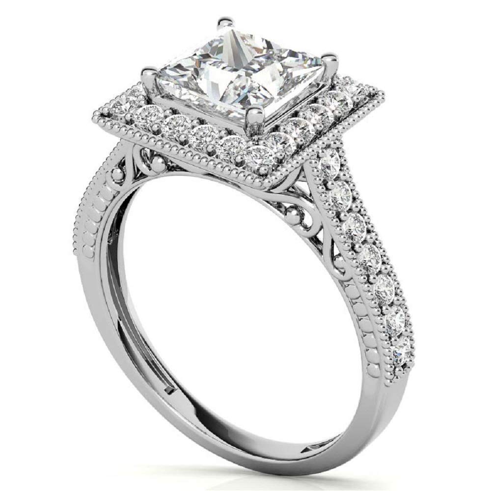 1.5 Carat Princess Cut Moissanite Vintage Solitaire Halo Engagement Ring - Wedding Band, Anniversary Promise Ring - Sterling Silver Jewelry Gift by Neerja Jewels - Perfect for Proposals, Weddings & Special Occasions