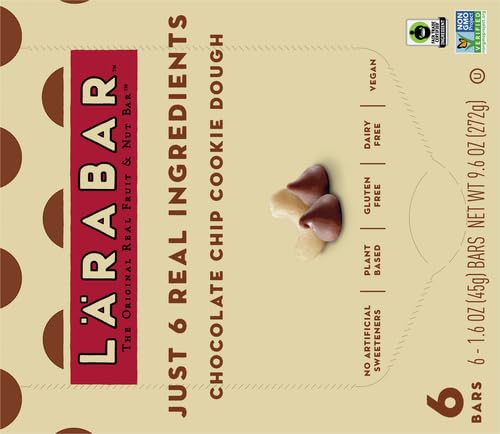 Larabar Chocolate Chip Cookie Dough - Gluten Free Vegan Fruit & Nut Energy Bars, 6 Pack - Healthy Snacks for Hiking, Work & On-the-Go Nutrition
