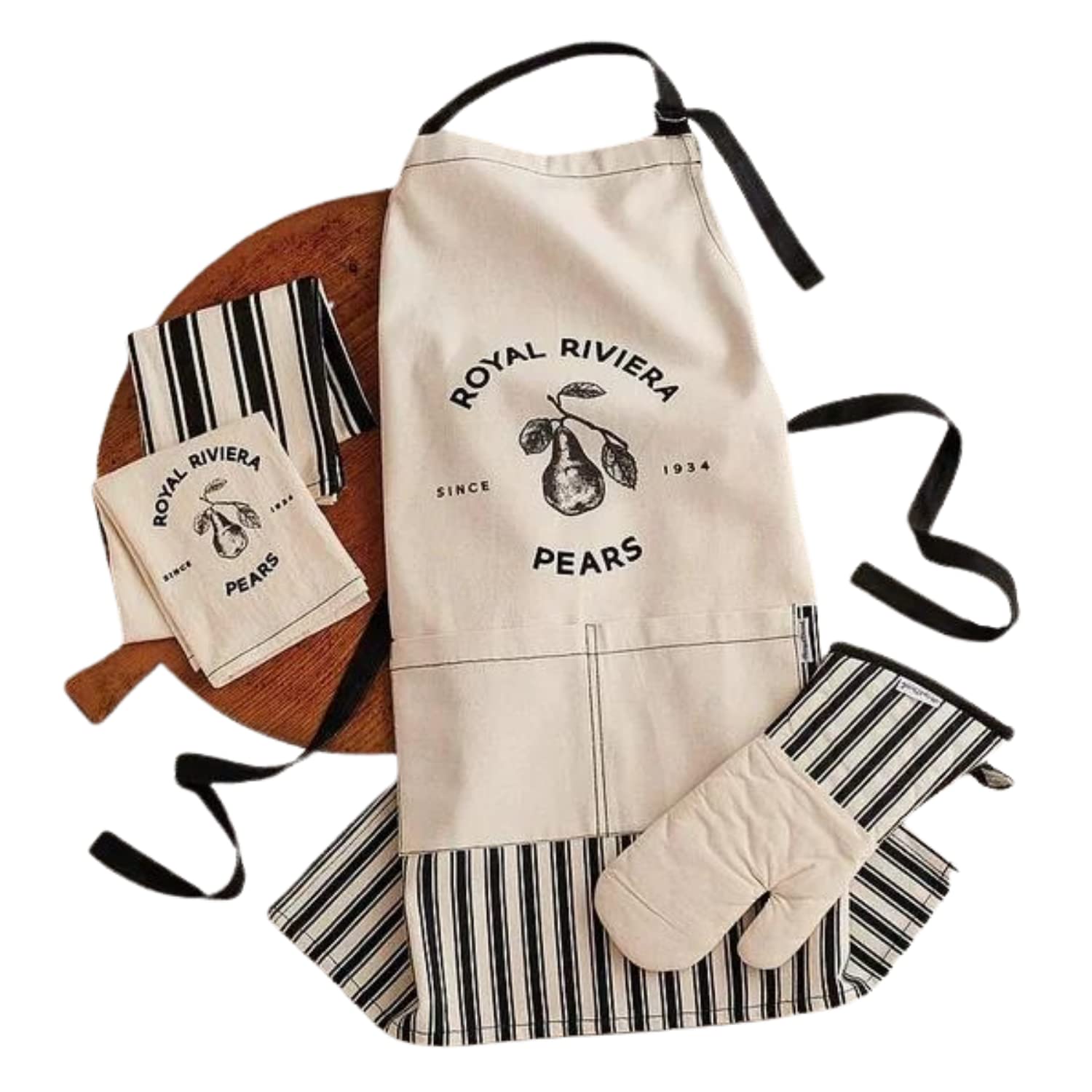 Harry & David 4-Piece Kitchen Linens Set - Premium Apron, Oven Mitt & Towels for Cooking, Baking & Home Decor - Perfect Gift for Chefs & Home Cooks