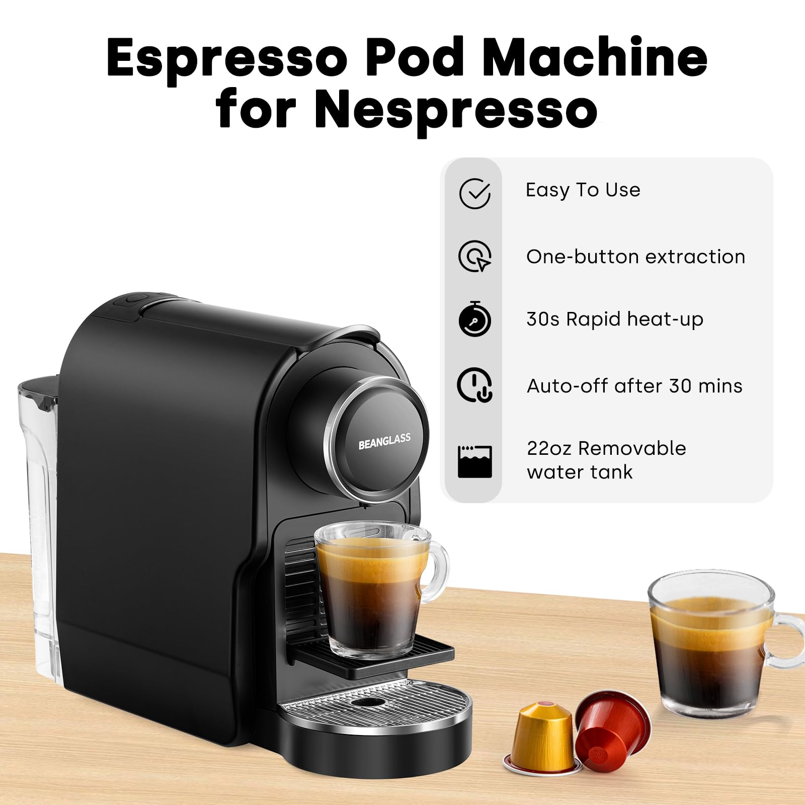 Compact 20 Bar Espresso Pod Machine - Compatible with NS Original Capsules, Removable Water Tank for Cappuccino, Latte & Black Coffee | Perfect for Home, Office & Small Spaces