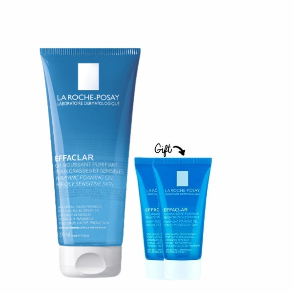Effaclar Gel Cleanser 200ml + 2 Free Travel Size 15ml - Oil-Free Face Wash for Acne-Prone Skin | Daily Skincare Routine for Clear Complexion