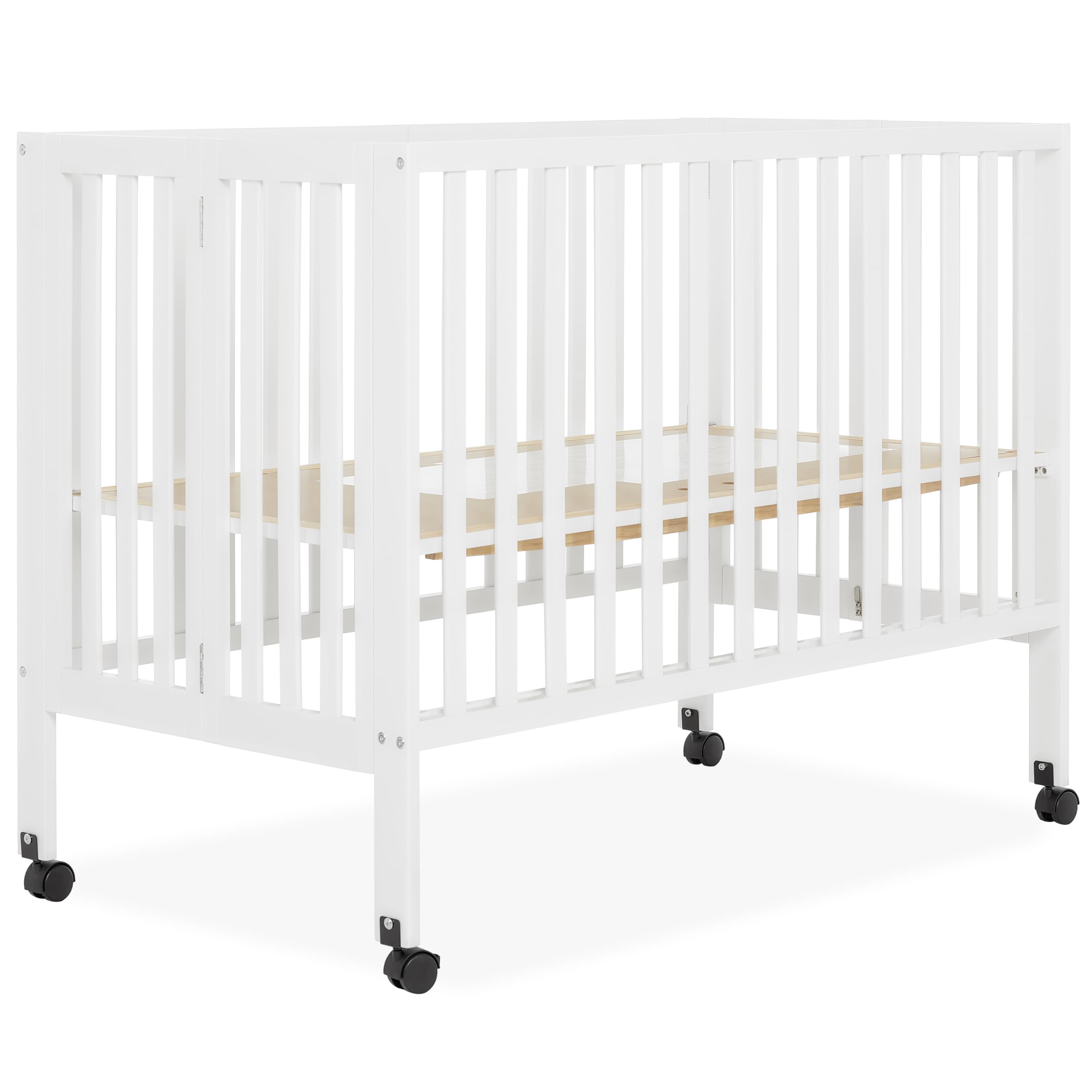 Dream On Me Quinn Full-Size Folding Crib - White Nursery Crib with Removable Wheels & Adjustable Mattress Support | Portable Baby Bed with Patented Folding System | Perfect for Small Spaces, Travel & Modern Nurseries